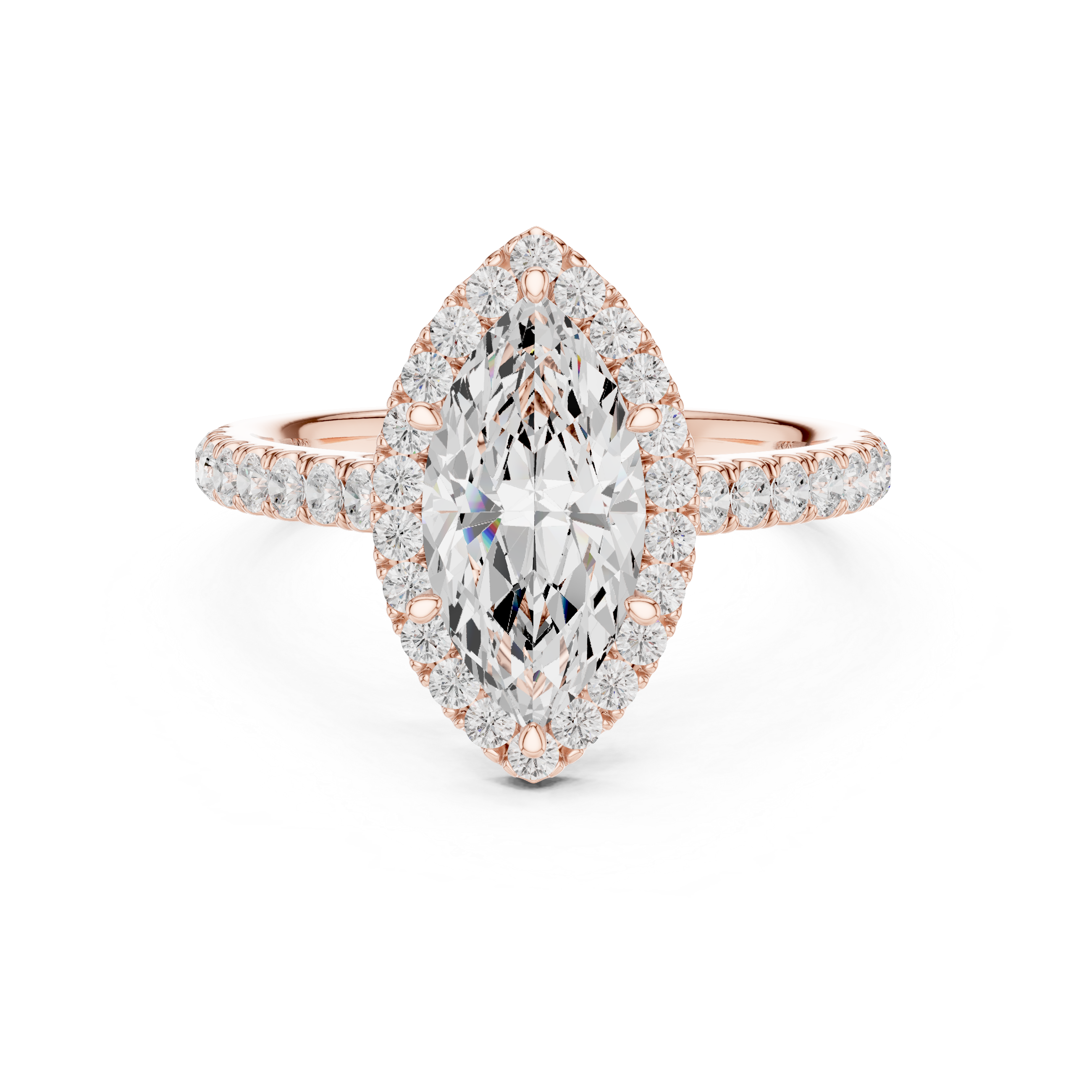 Timeless Marquise Cut Diamond Halo Pavé Engagement Ring accent stones classic look