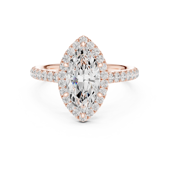 Timeless Marquise Cut Diamond Halo Pavé Engagement Ring accent stones classic look