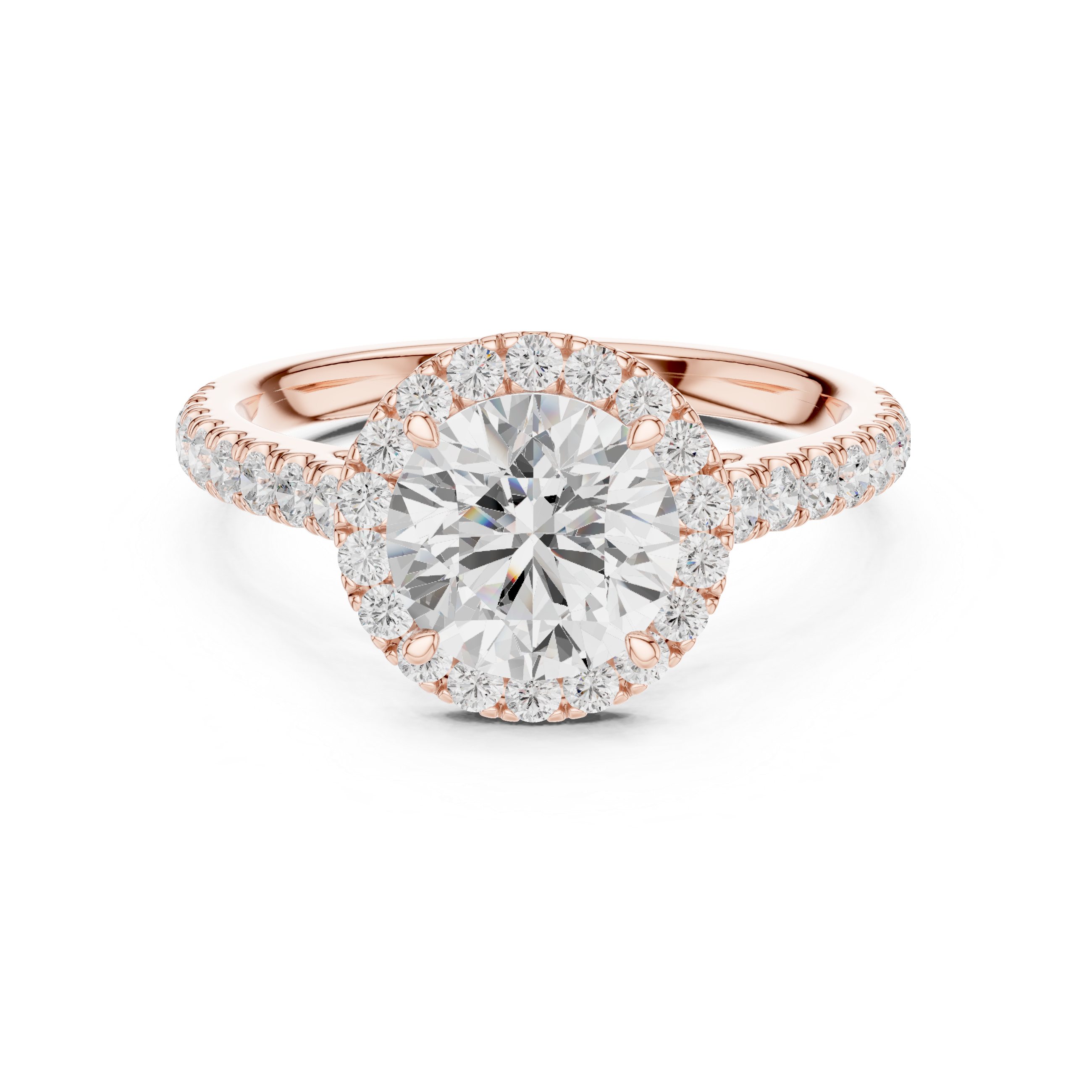 Timeless Round Cut Diamond Halo Engagement Ring with Pavé Band accent stones classic look