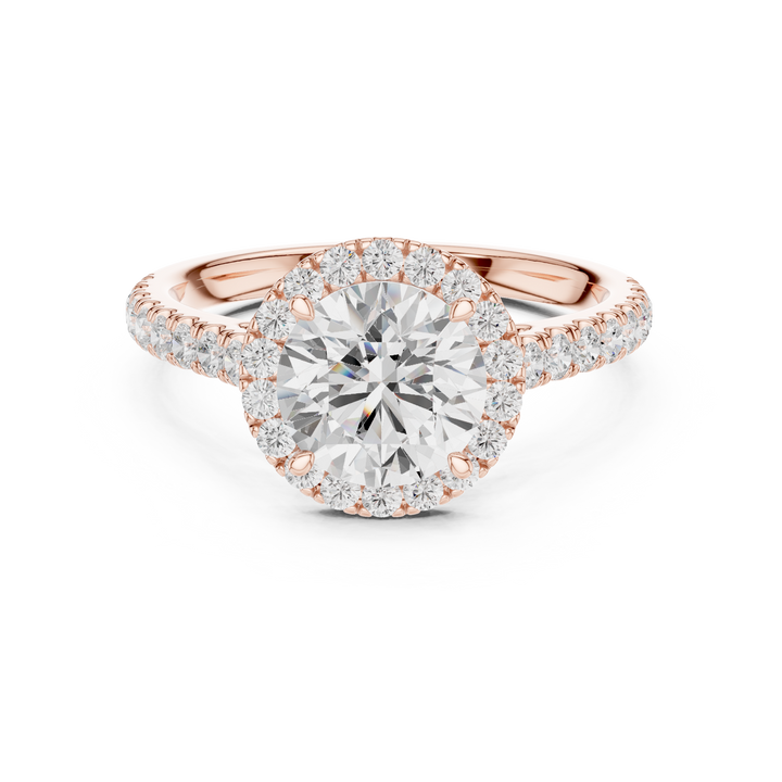 Timeless Round Cut Diamond Halo Engagement Ring with Pavé Band accent stones classic look