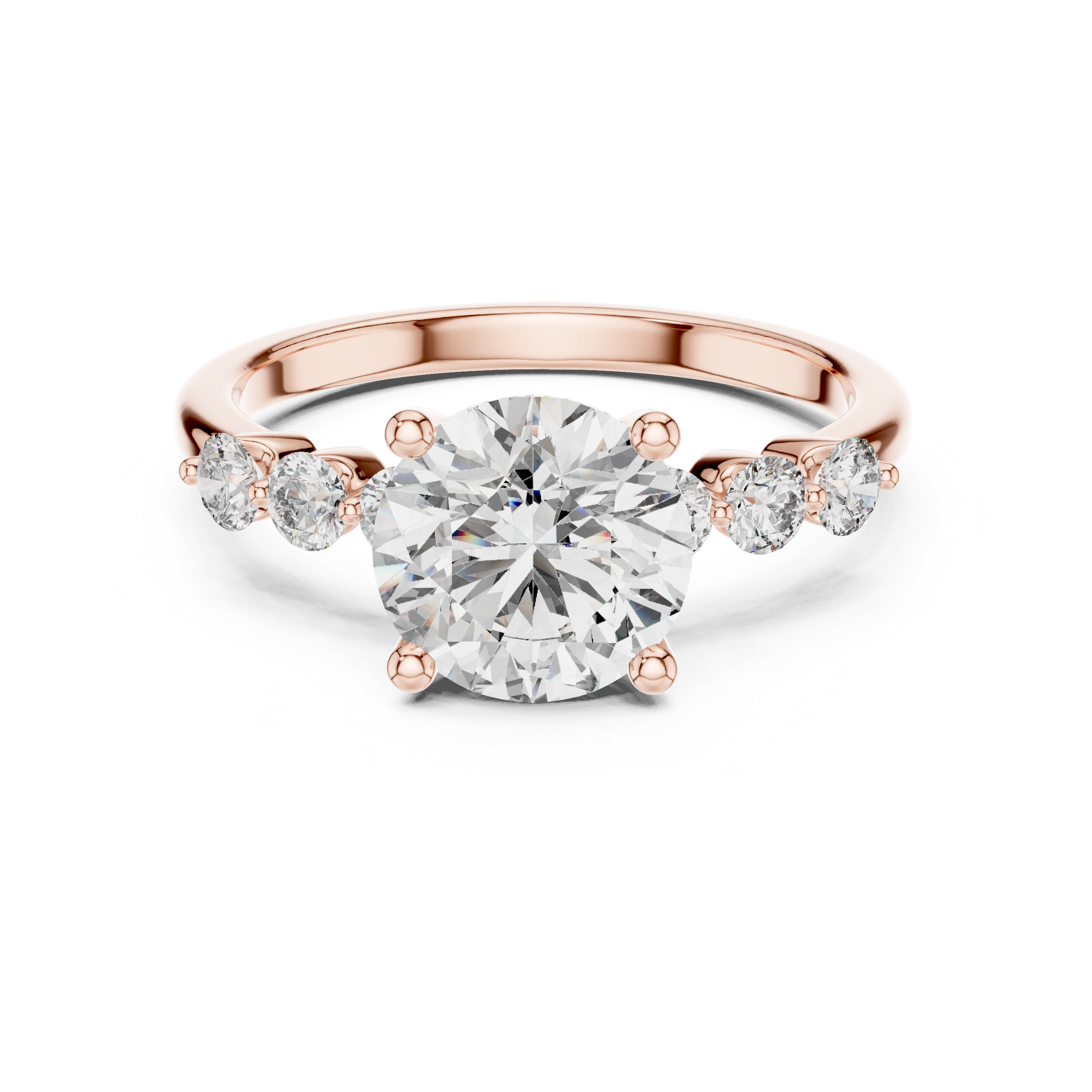 Round Brilliant Diamond Solitaire Ring with Graduated Side Stone Accents