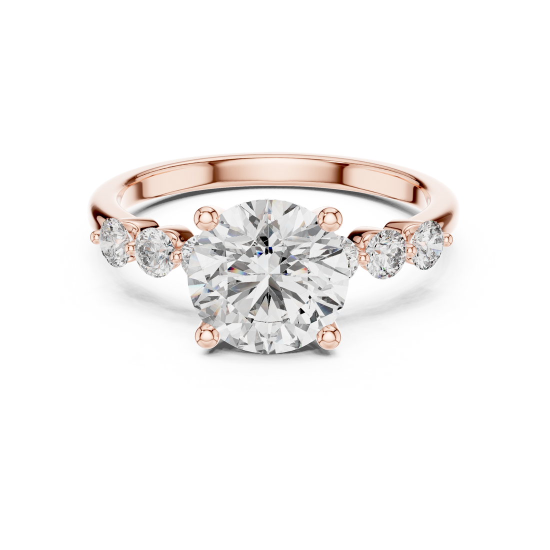 Round Brilliant Diamond Solitaire Ring with Graduated Side Stone Accents