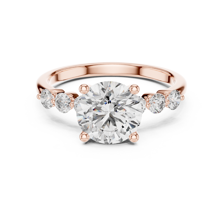 Round Brilliant Diamond Solitaire Ring with Graduated Side Stone Accents