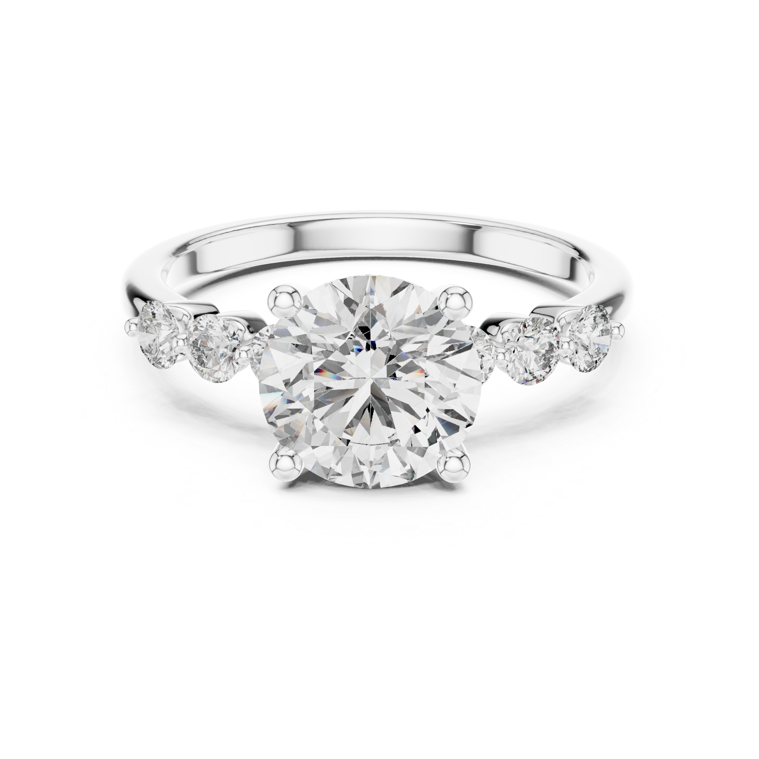 Round Brilliant Diamond Solitaire Ring with Graduated Side Stone Accents