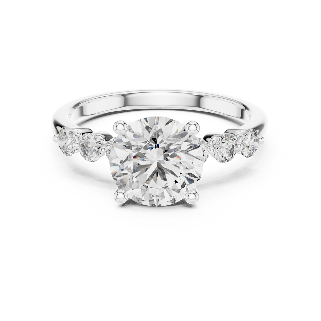Round Brilliant Diamond Solitaire Ring with Graduated Side Stone Accents