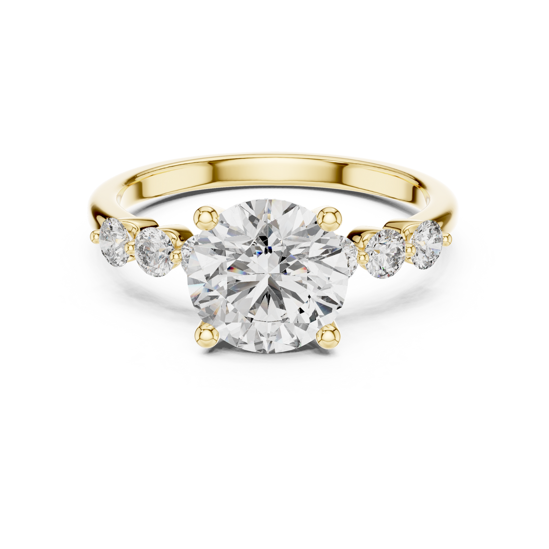 Round Brilliant Diamond Solitaire Ring with Graduated Side Stone Accents