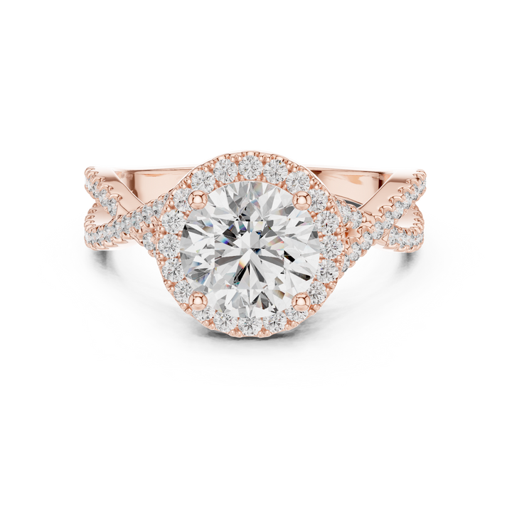 Round Brilliant Diamond Halo Solitaire with Twisted Pavé Band
