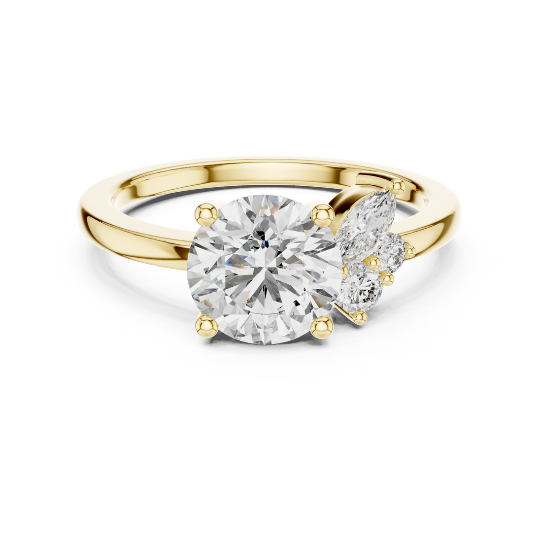 Round Brilliant Diamond Solitaire with Marquise Side Stone Cluster Engagement Ring
