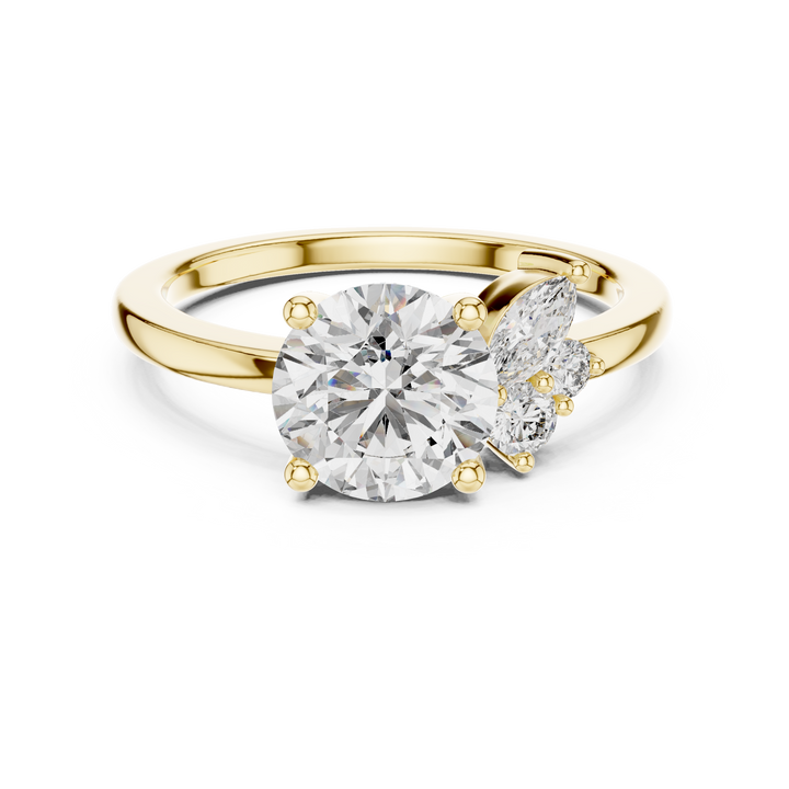 Round Brilliant Diamond Solitaire with Marquise Side Stone Cluster Engagement Ring