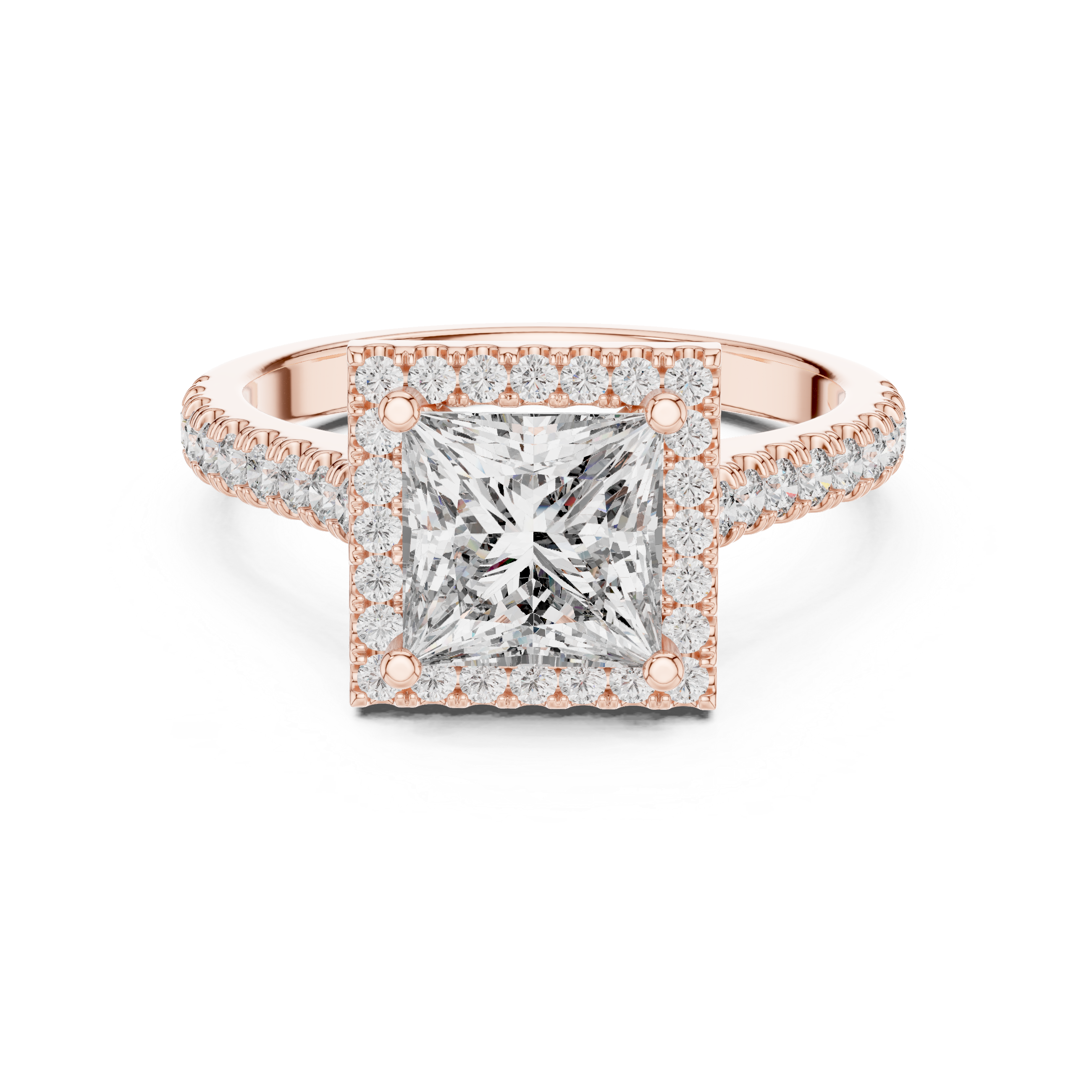 Princess Cut Diamond Halo Engagement Ring with Pavé Band