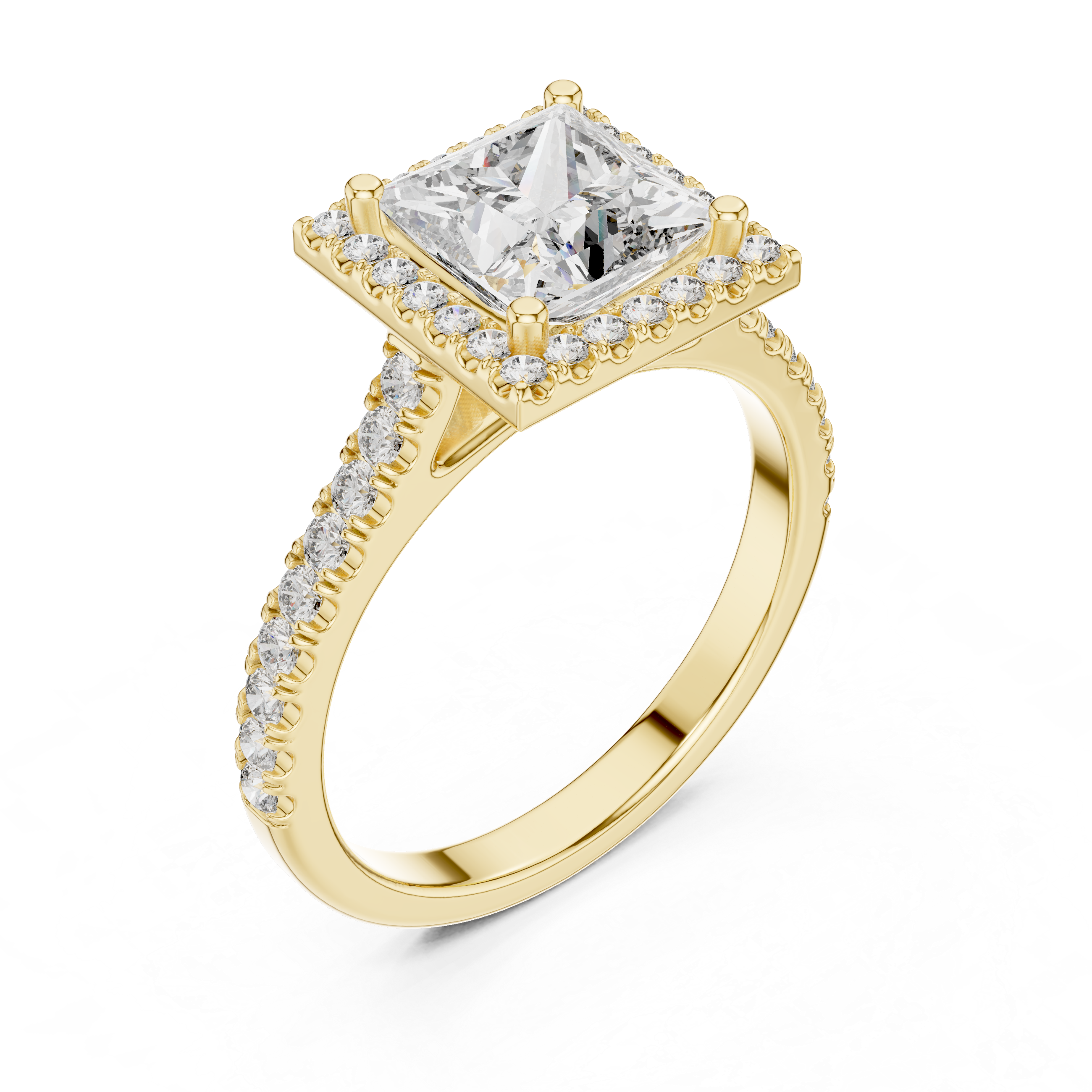 Princess Cut Diamond Halo Engagement Ring with Pavé Band