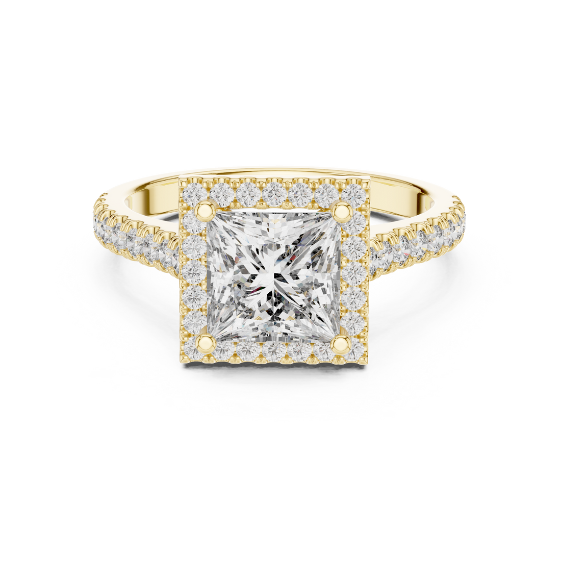 Princess Cut Diamond Halo Engagement Ring with Pavé Band