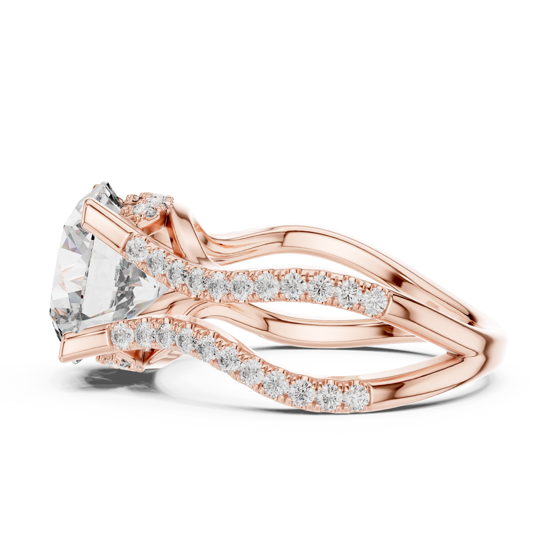 Round Brilliant Diamond Split Twist Pavé Solitaire Engagement Ring