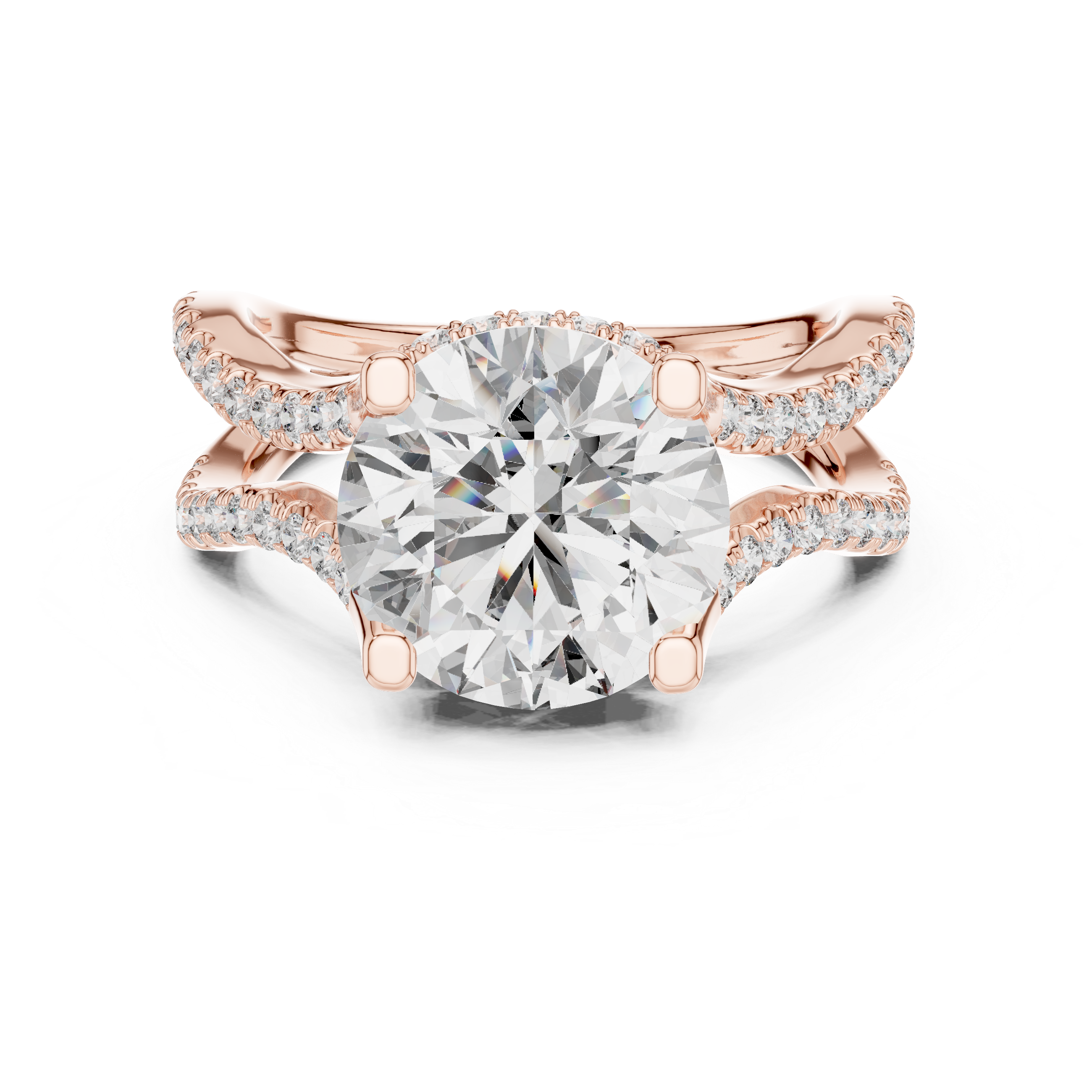 Round Brilliant Diamond Split Twist Pavé Solitaire Engagement Ring