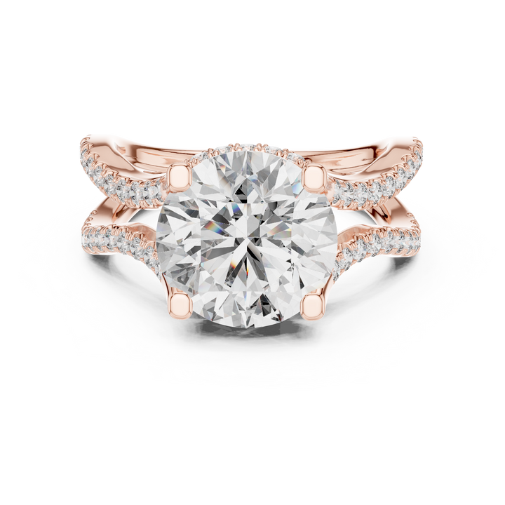 Round Brilliant Diamond Split Twist Pavé Solitaire Engagement Ring