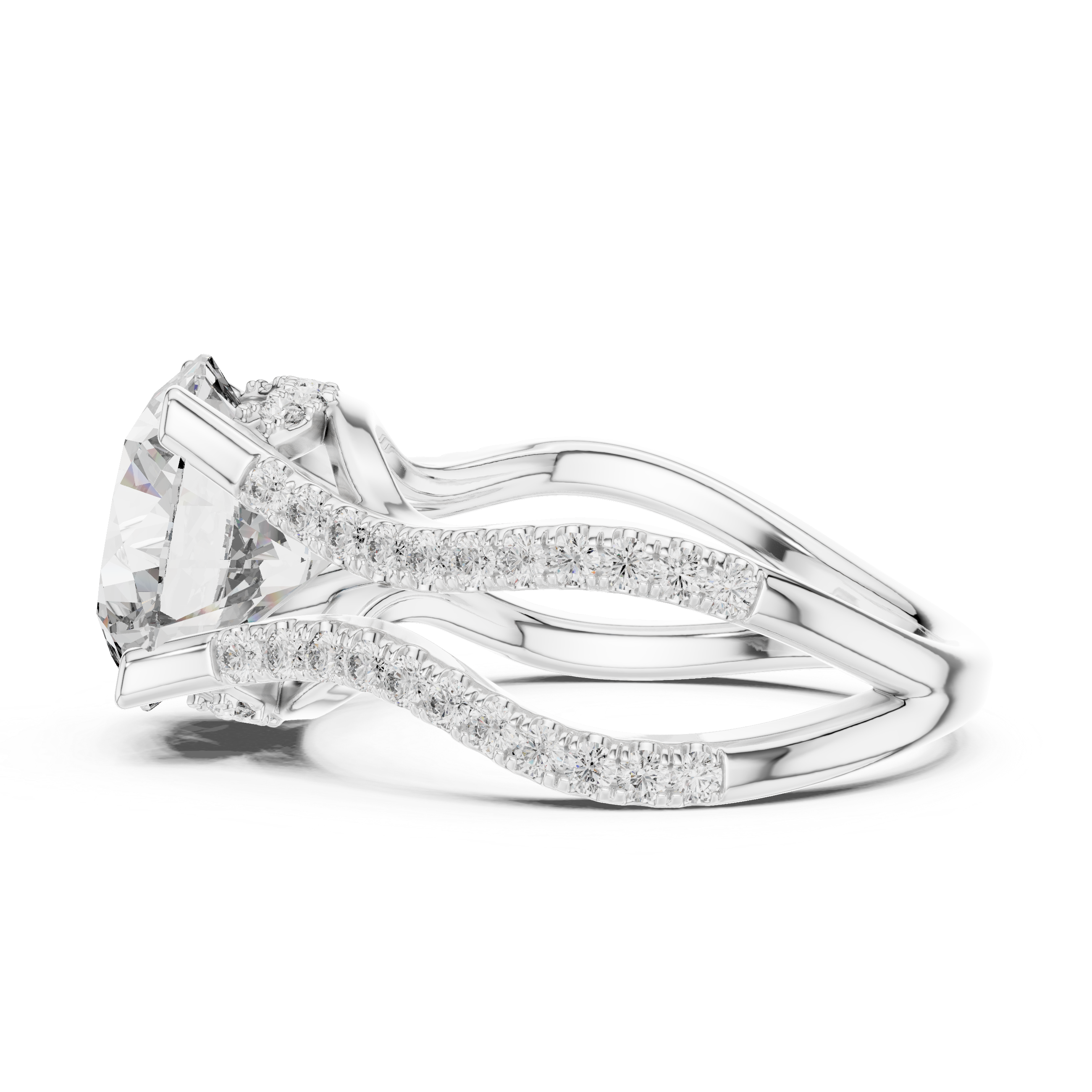 Round Brilliant Diamond Split Twist Pavé Solitaire Engagement Ring