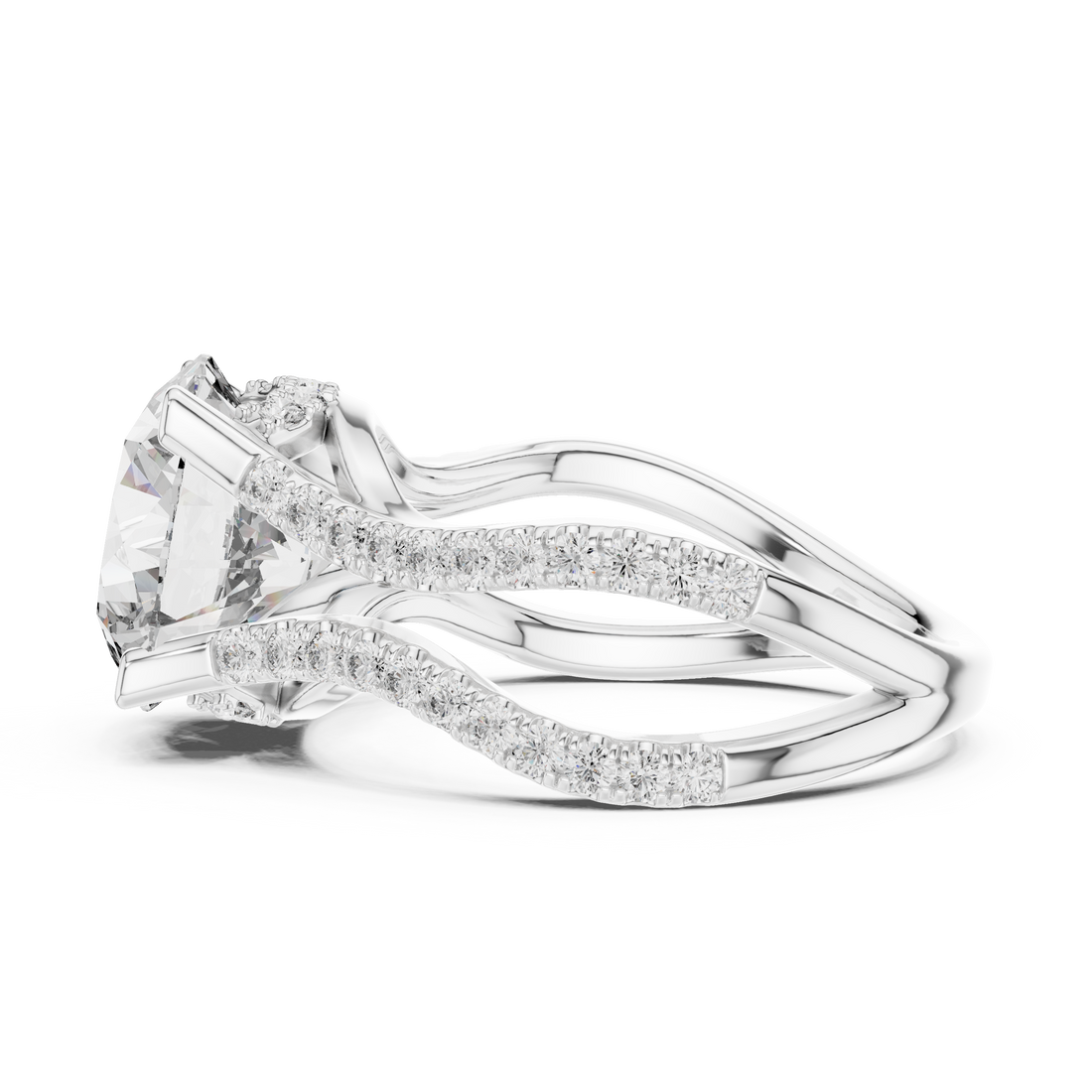 Round Brilliant Diamond Split Twist Pavé Solitaire Engagement Ring