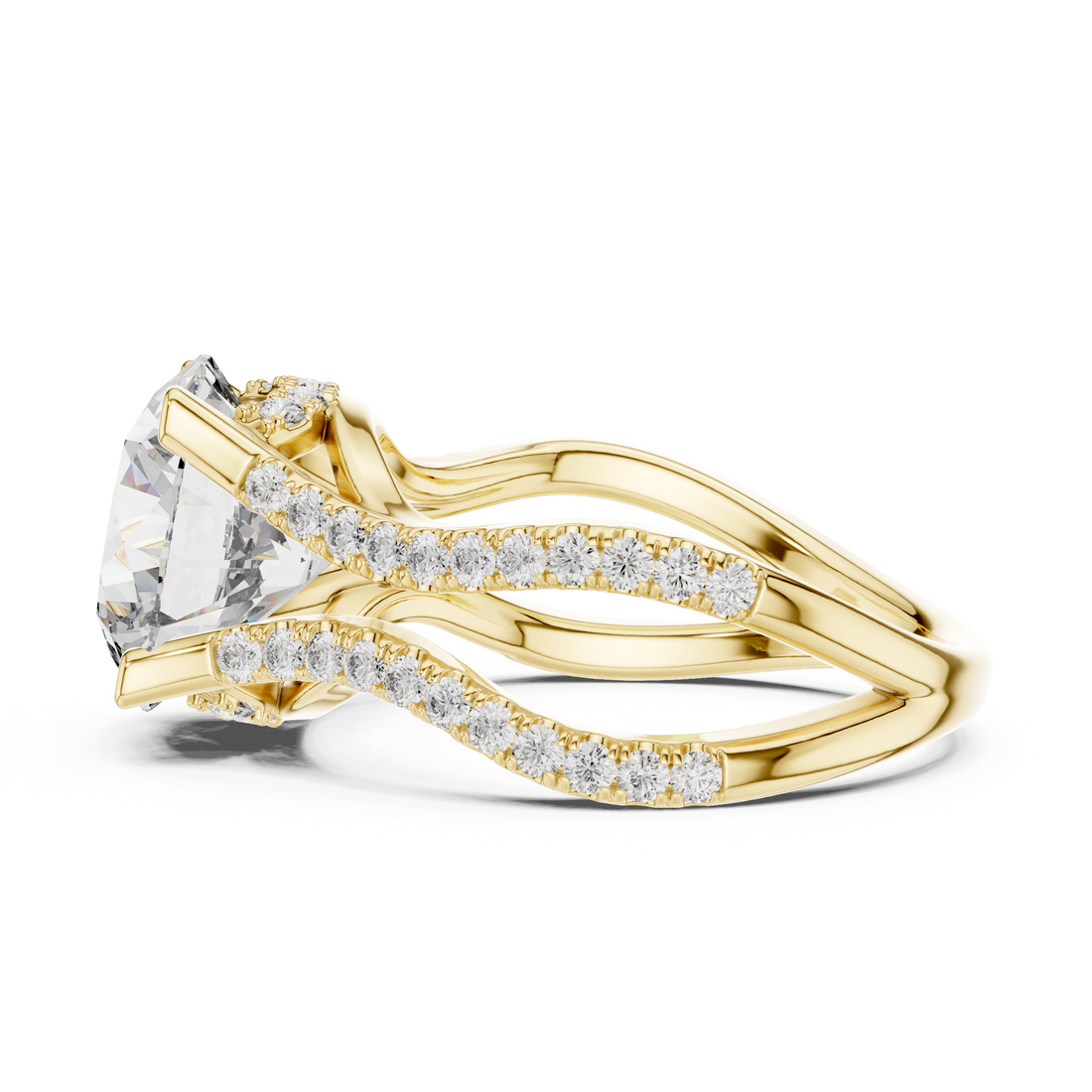 Round Brilliant Diamond Split Twist Pavé Solitaire Engagement Ring