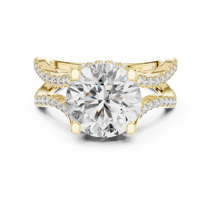 Round Brilliant Diamond Split Twist Pavé Solitaire Engagement Ring