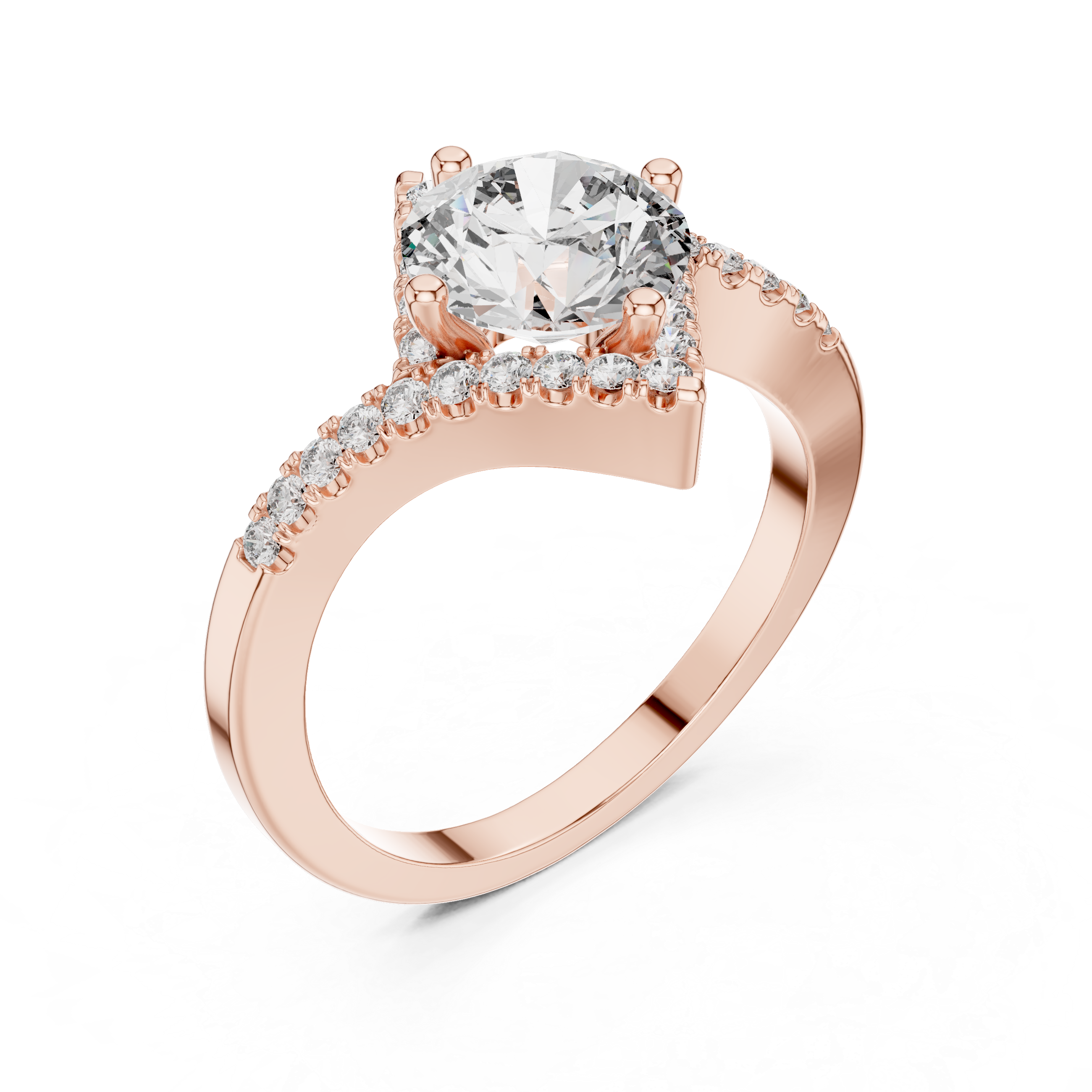 Radiant Round Diamond Halo Pavé Engagement Ring with Split Shank Elegance