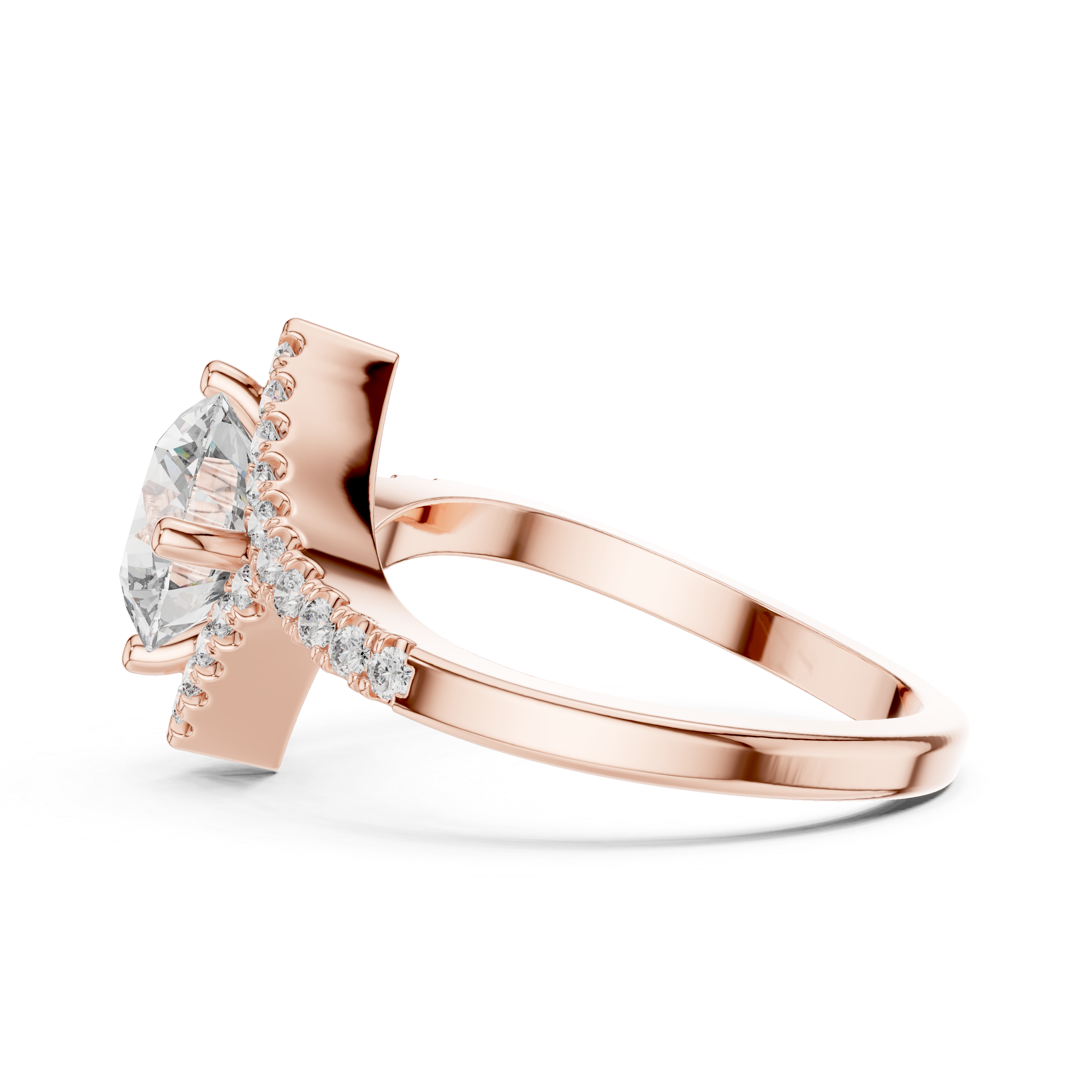 Radiant Round Diamond Halo Pavé Engagement Ring with Split Shank Elegance