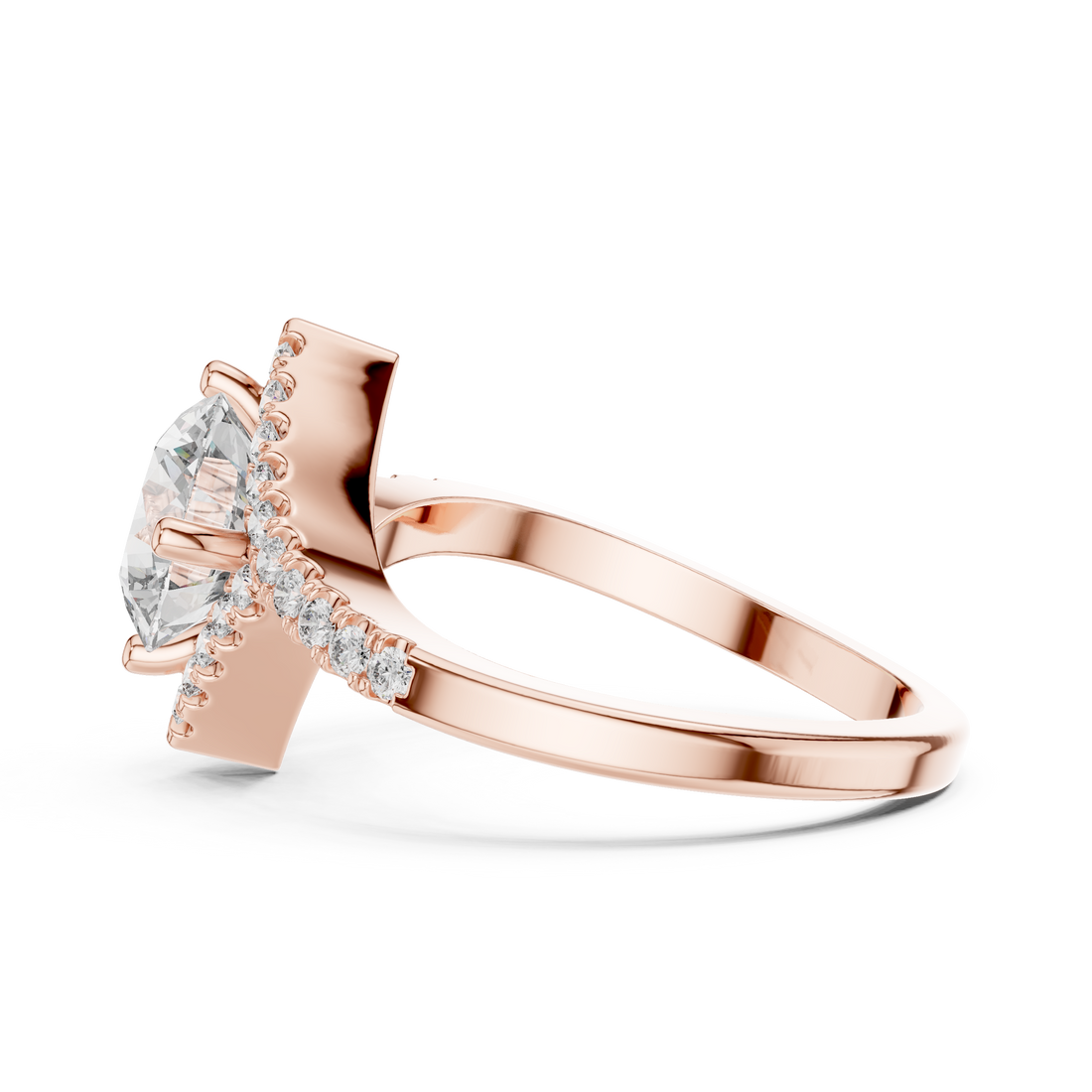 Radiant Round Diamond Halo Pavé Engagement Ring with Split Shank Elegance