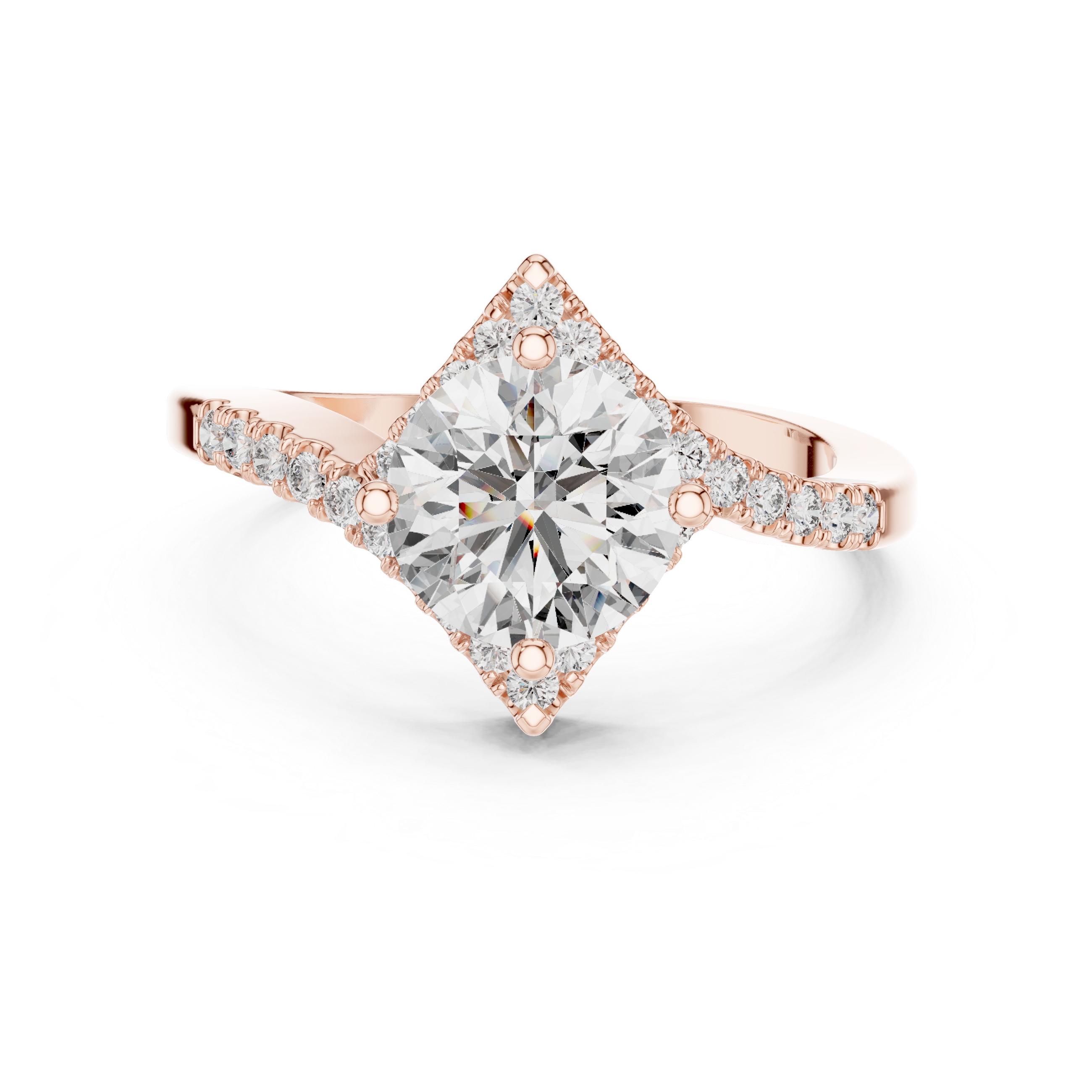 Radiant Round Diamond Halo Pavé Engagement Ring with Split Shank Elegance