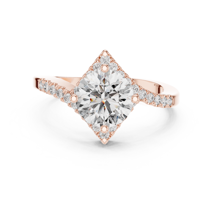 Radiant Round Diamond Halo Pavé Engagement Ring with Split Shank Elegance
