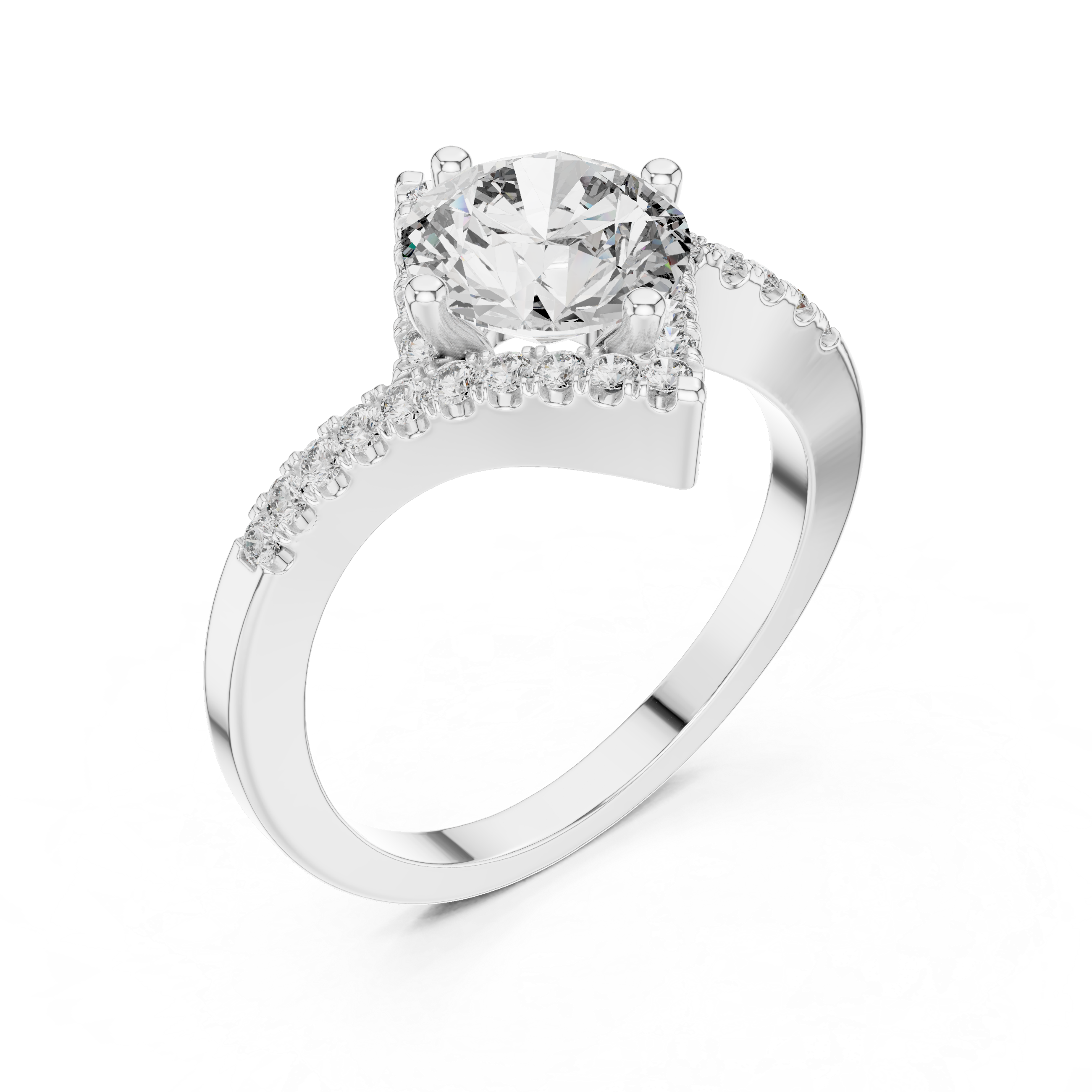 Radiant Round Diamond Halo Pavé Engagement Ring with Split Shank Elegance