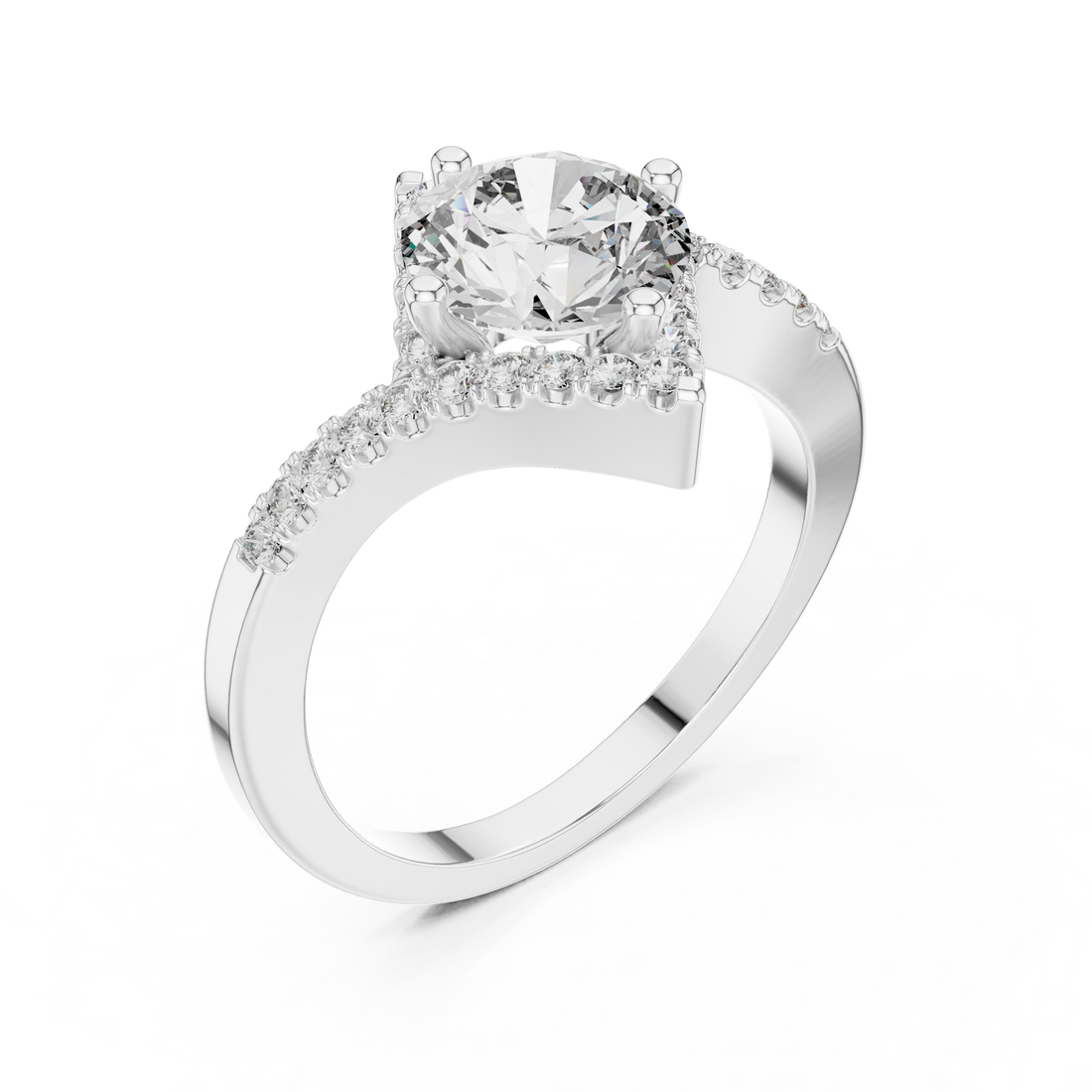 Radiant Round Diamond Halo Pavé Engagement Ring with Split Shank Elegance
