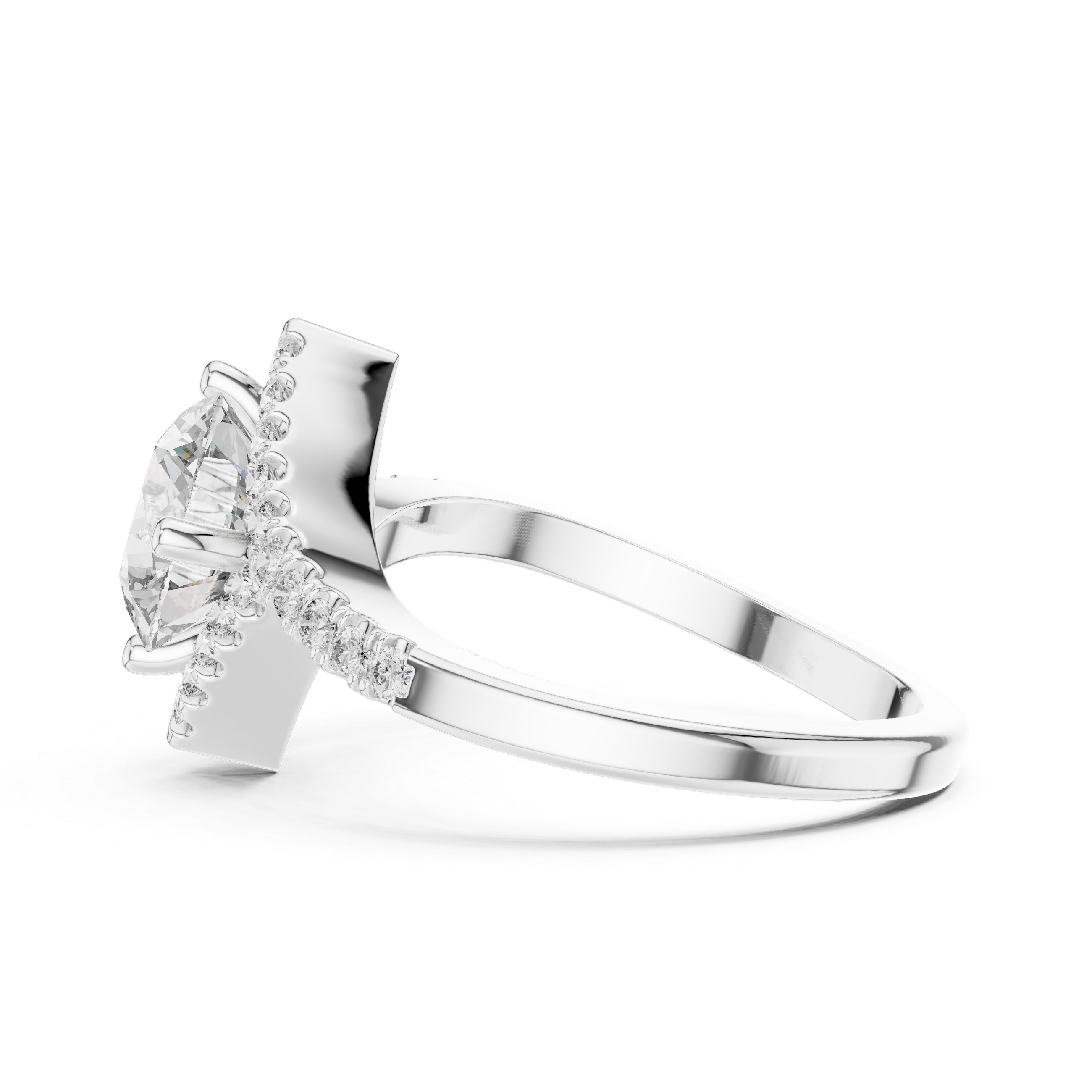 Radiant Round Diamond Halo Pavé Engagement Ring with Split Shank Elegance