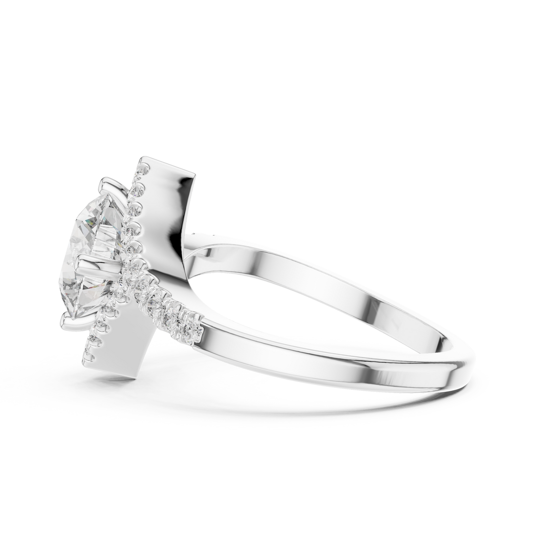 Radiant Round Diamond Halo Pavé Engagement Ring with Split Shank Elegance