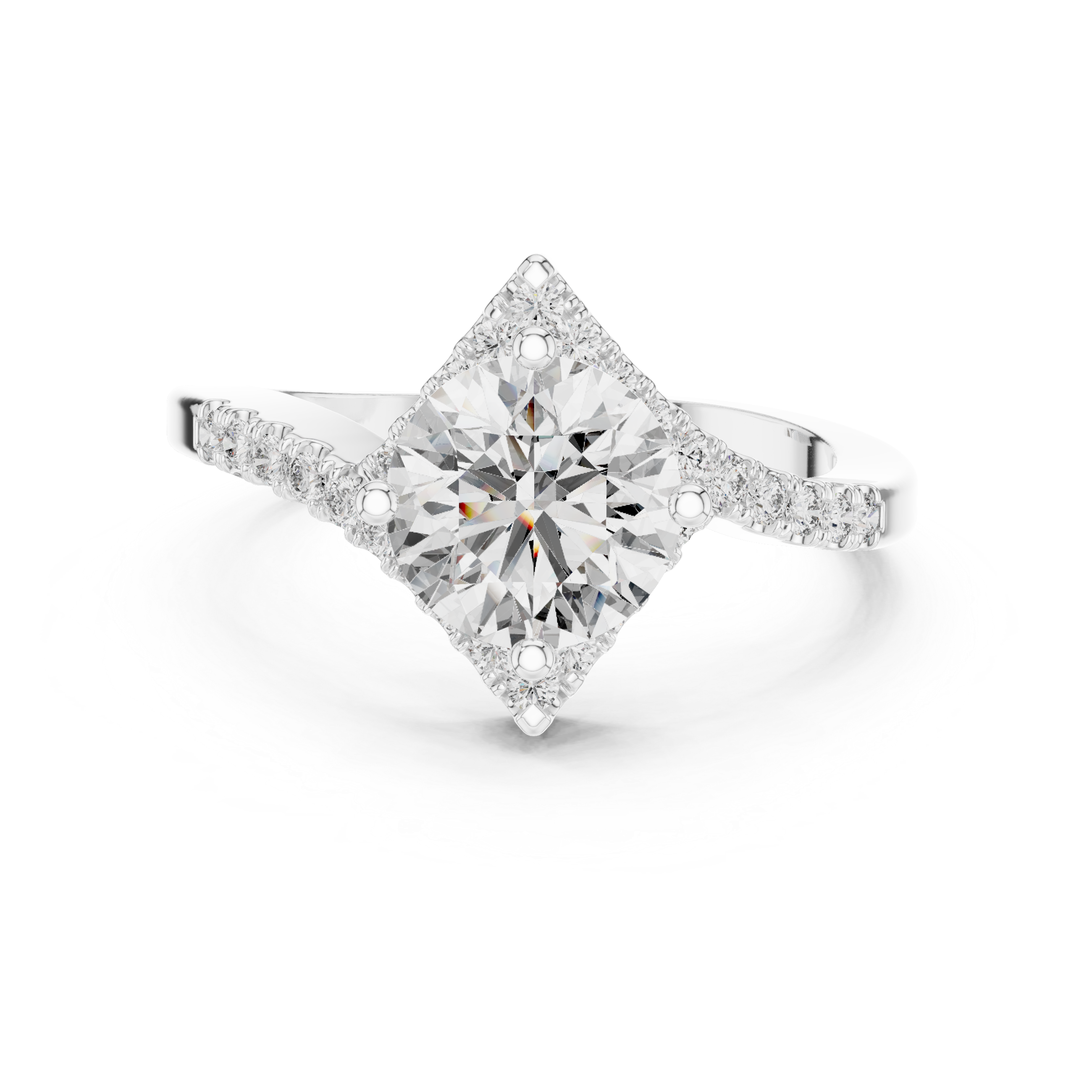 Radiant Round Diamond Halo Pavé Engagement Ring with Split Shank Elegance