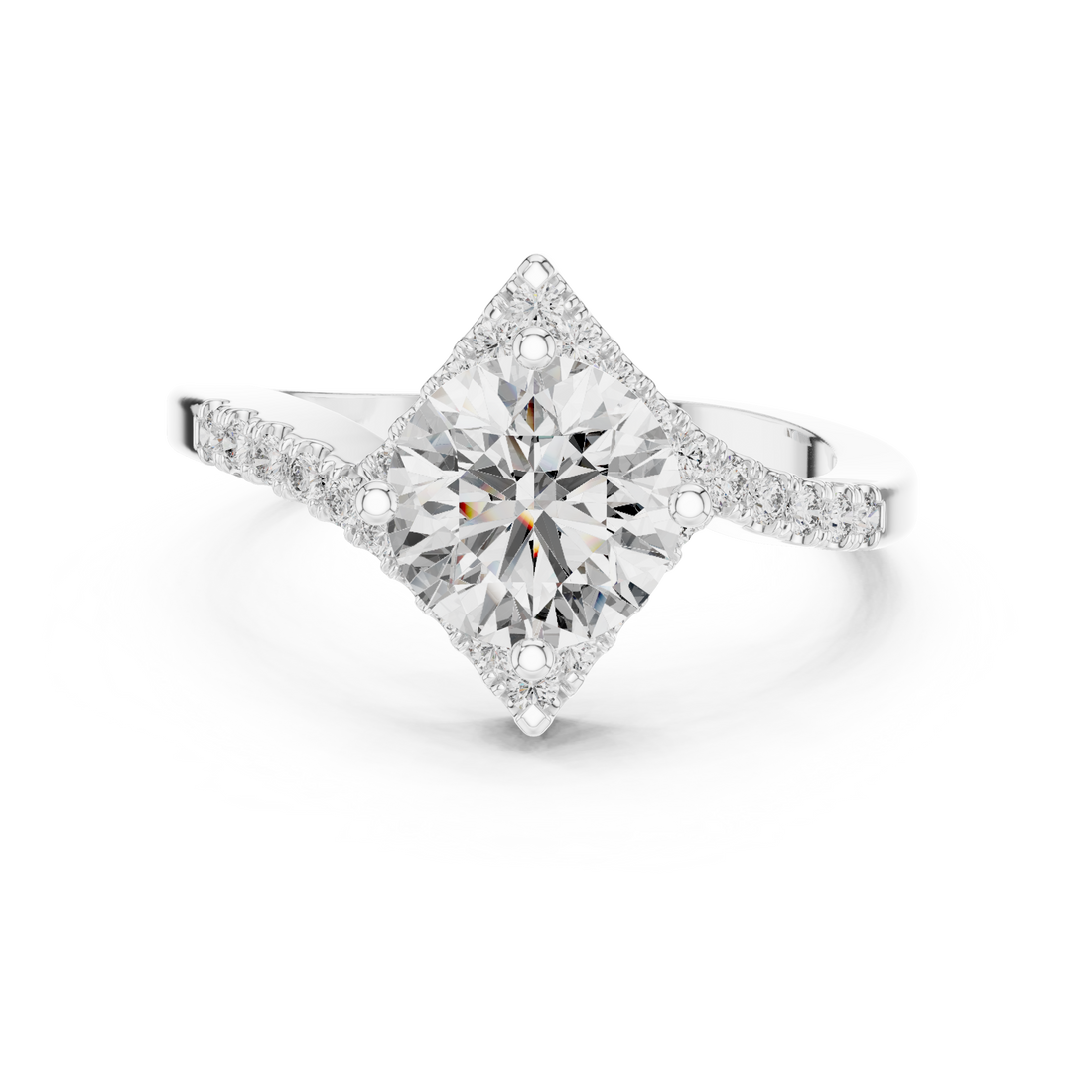 Radiant Round Diamond Halo Pavé Engagement Ring with Split Shank Elegance