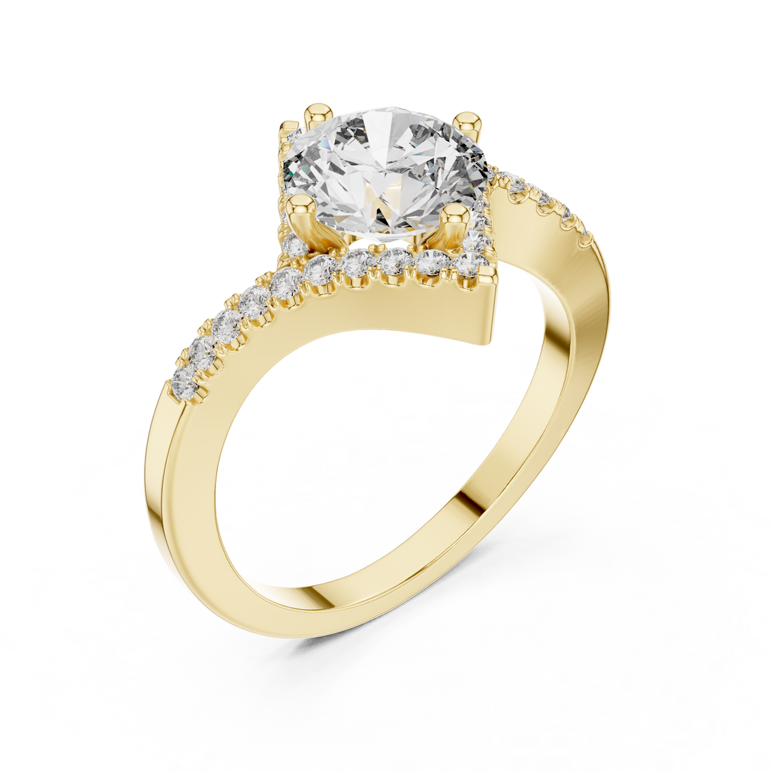 Radiant Round Diamond Halo Pavé Engagement Ring with Split Shank Elegance