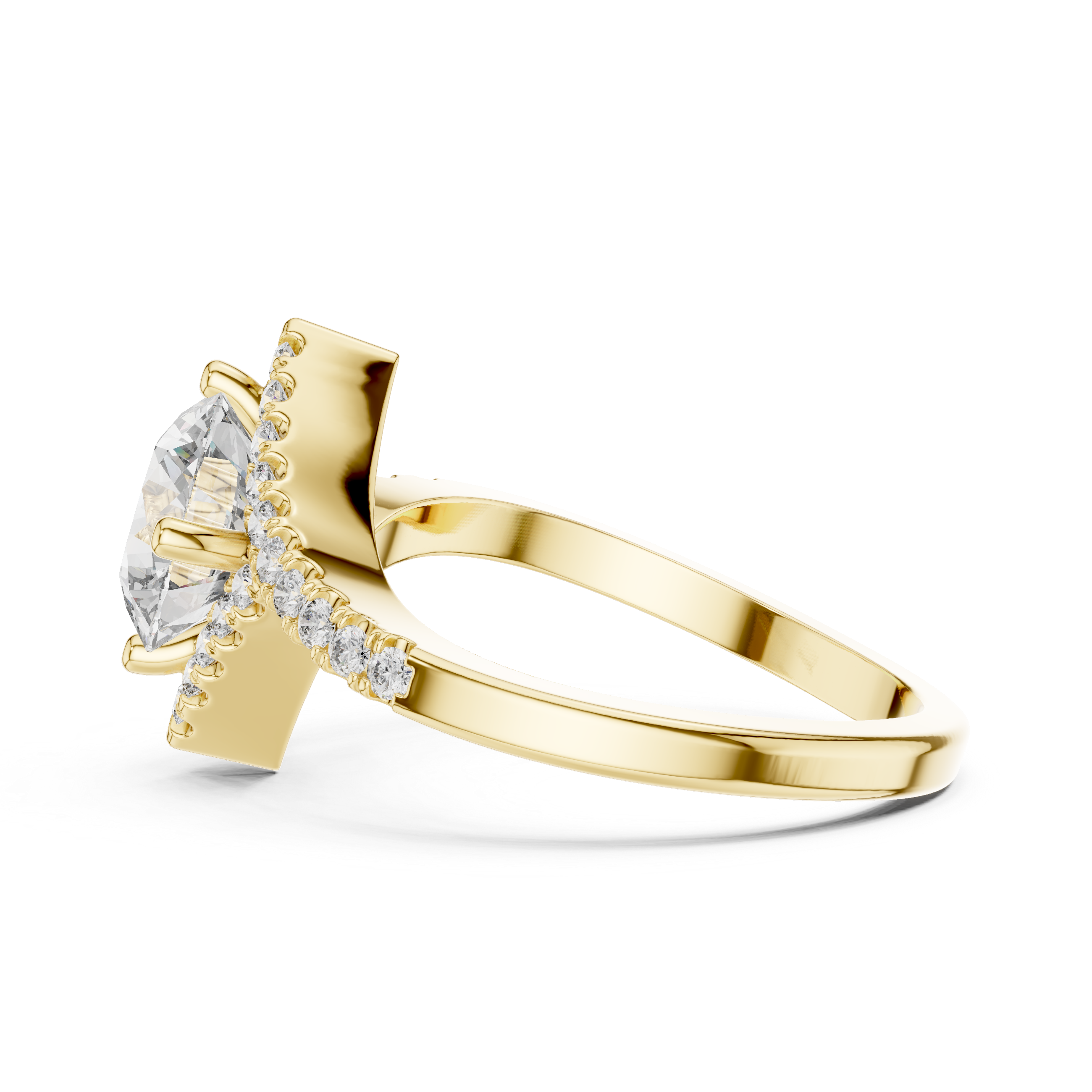 Radiant Round Diamond Halo Pavé Engagement Ring with Split Shank Elegance