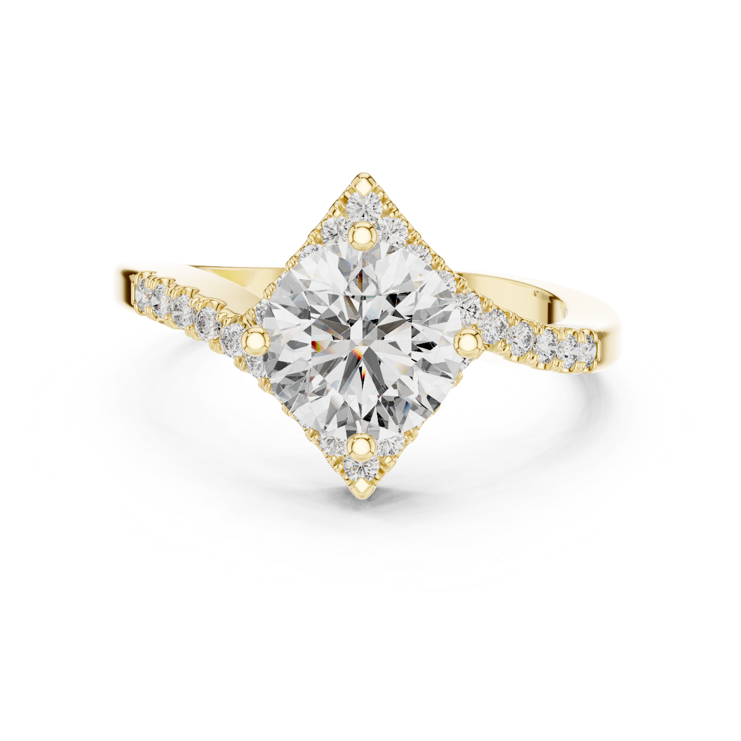Radiant Round Diamond Halo Pavé Engagement Ring with Split Shank Elegance