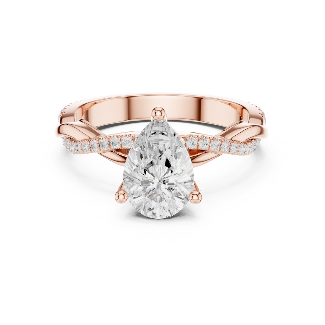 Timeless Pear Cut Diamond Twist Shank Side Stone Engagement Ring accent stones classic look