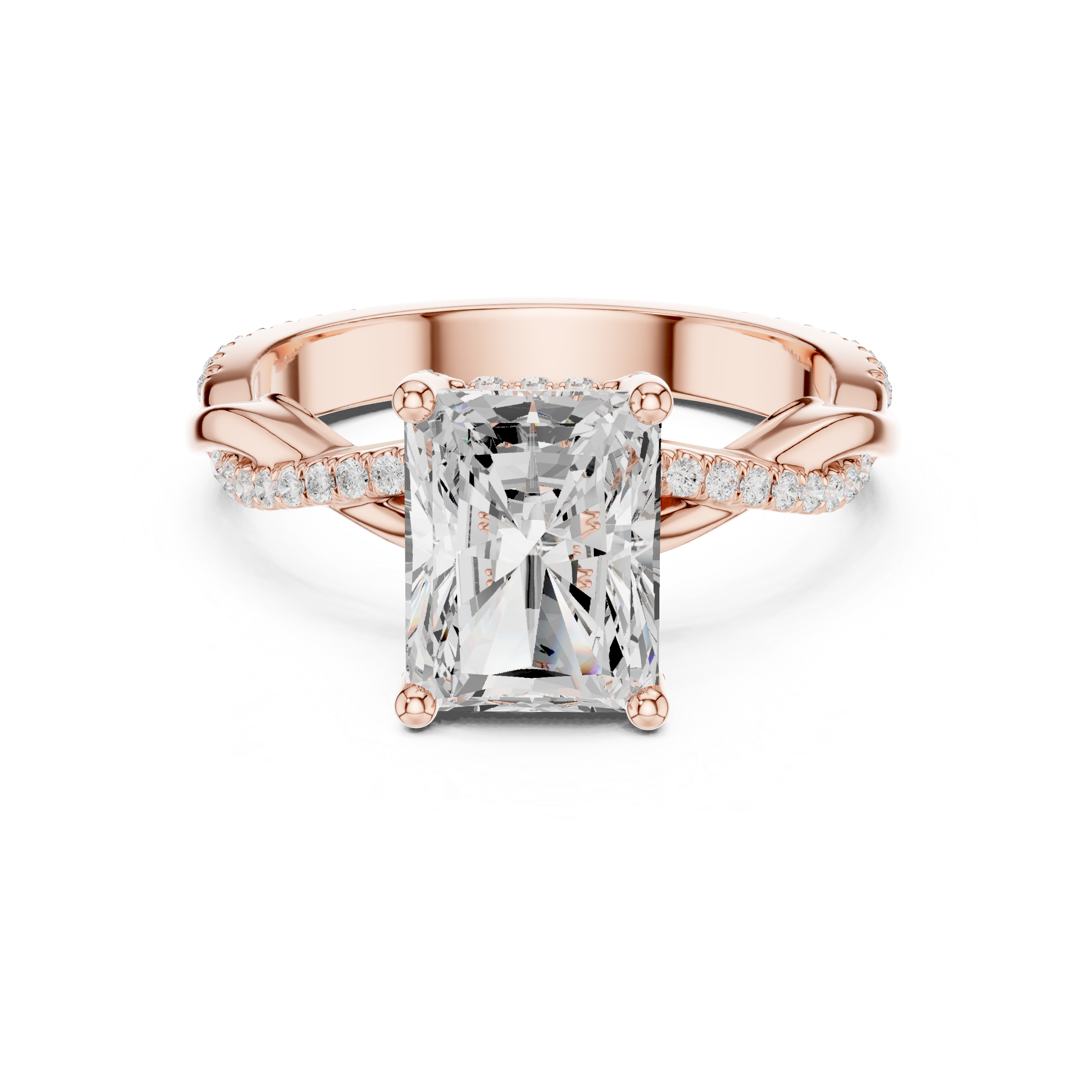 Timeless Radiant Cut Diamond Twist Side Stone Engagement Ring accent stones classic look