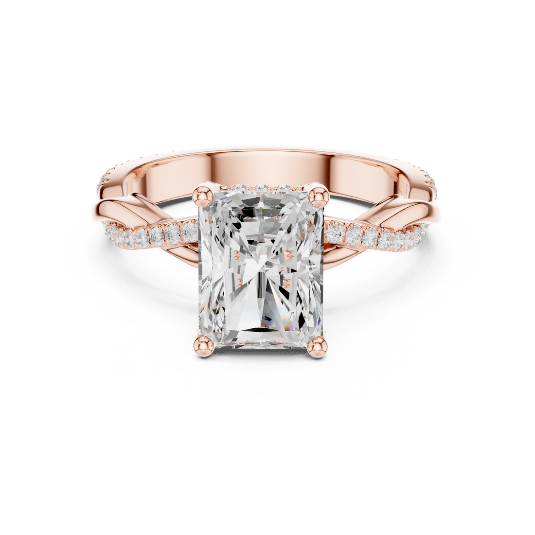 Timeless Radiant Cut Diamond Twist Side Stone Engagement Ring accent stones classic look