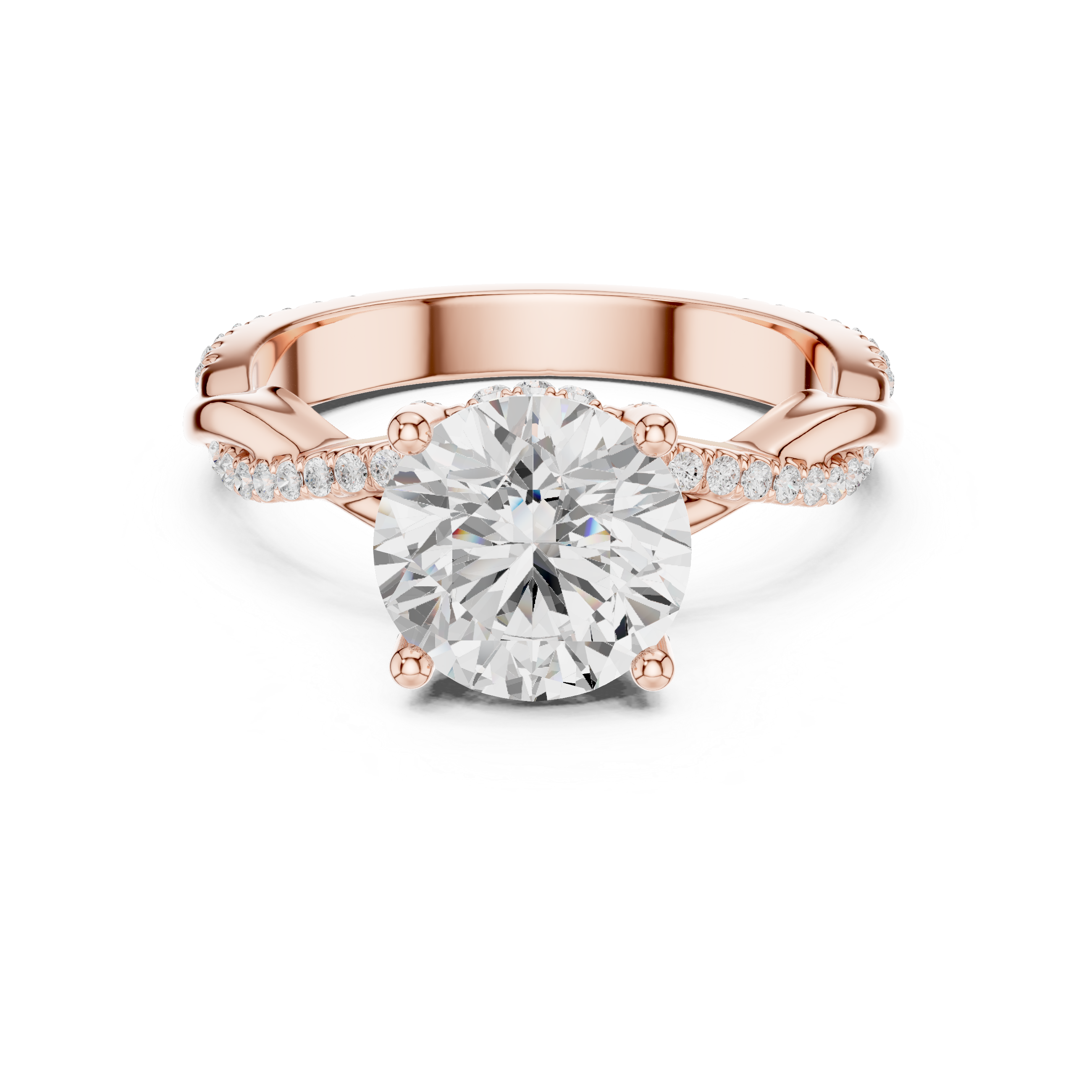 Timeless Round Cut Diamond Twist Shank Pavé Engagement Ring accent stones classic look