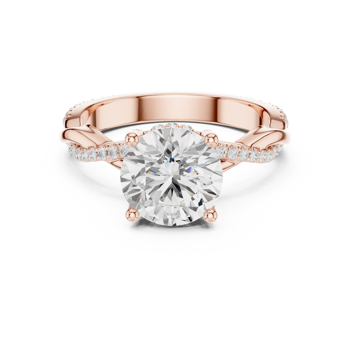 Timeless Round Cut Diamond Twist Shank Pavé Engagement Ring accent stones classic look