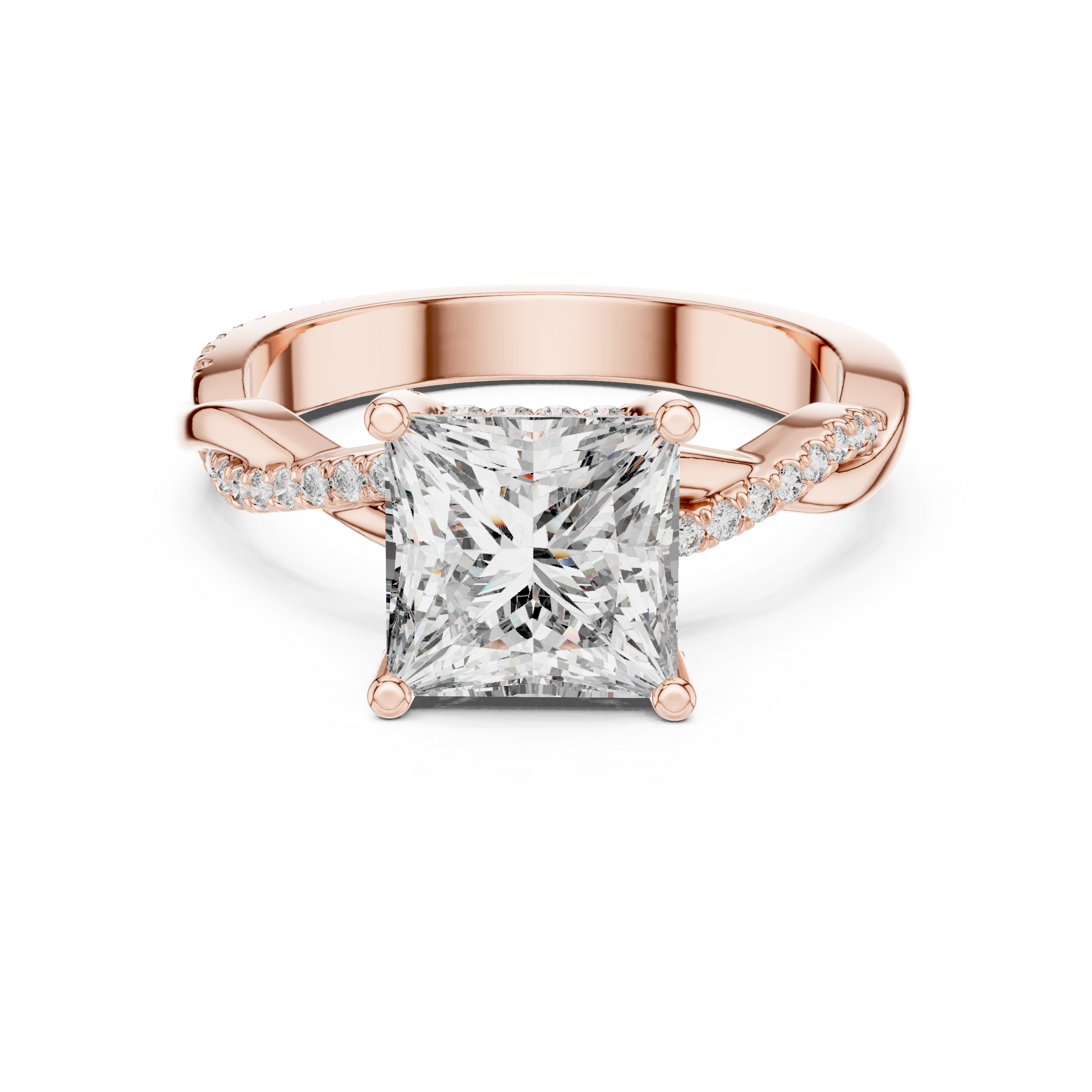 Princess Cut Diamond Solitaire Engagement Ring with Twisted Pavé Band