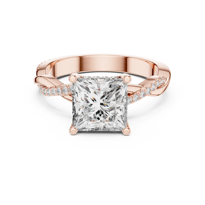 Princess Cut Diamond Solitaire Engagement Ring with Twisted Pavé Band