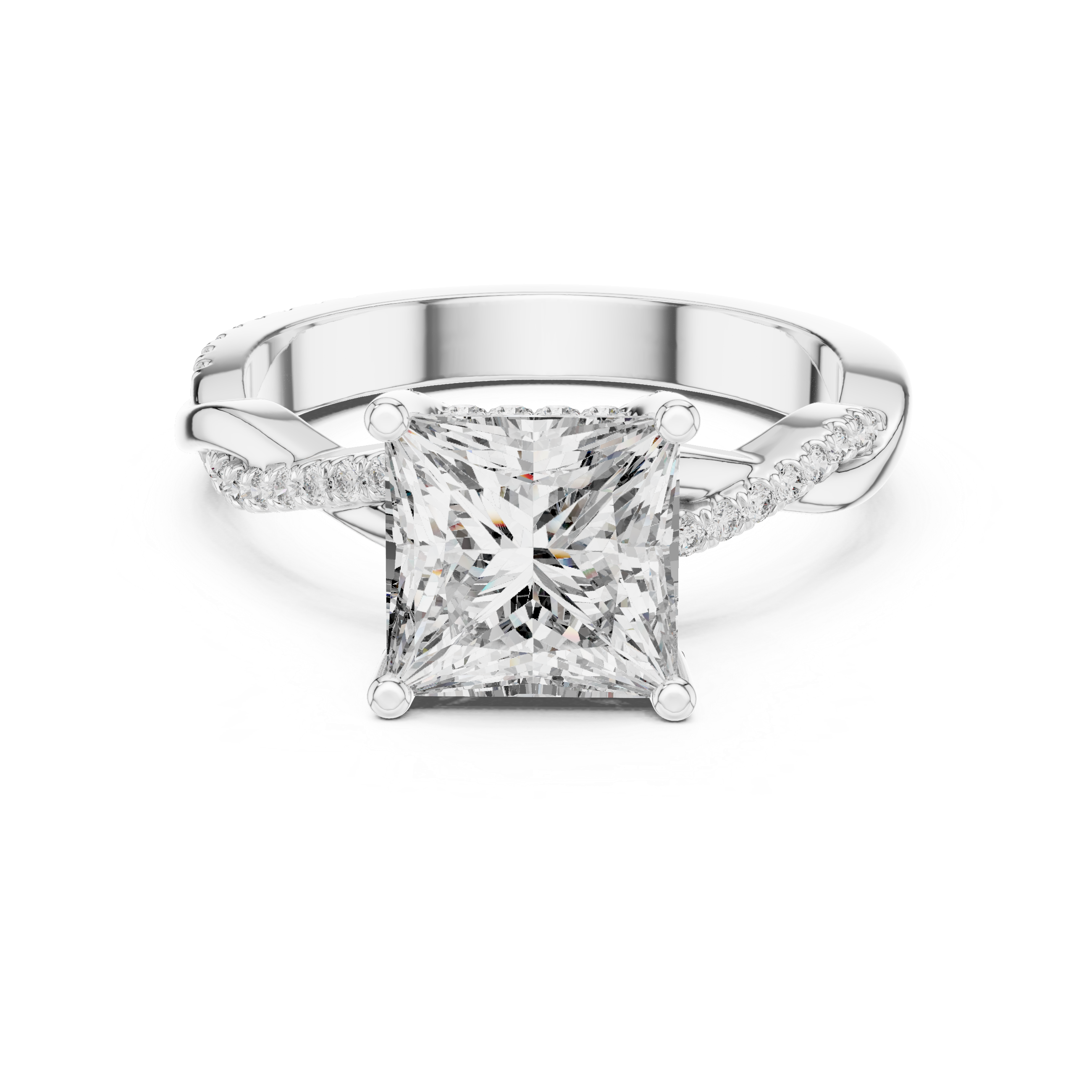 Princess Cut Diamond Solitaire Engagement Ring with Twisted Pavé Band
