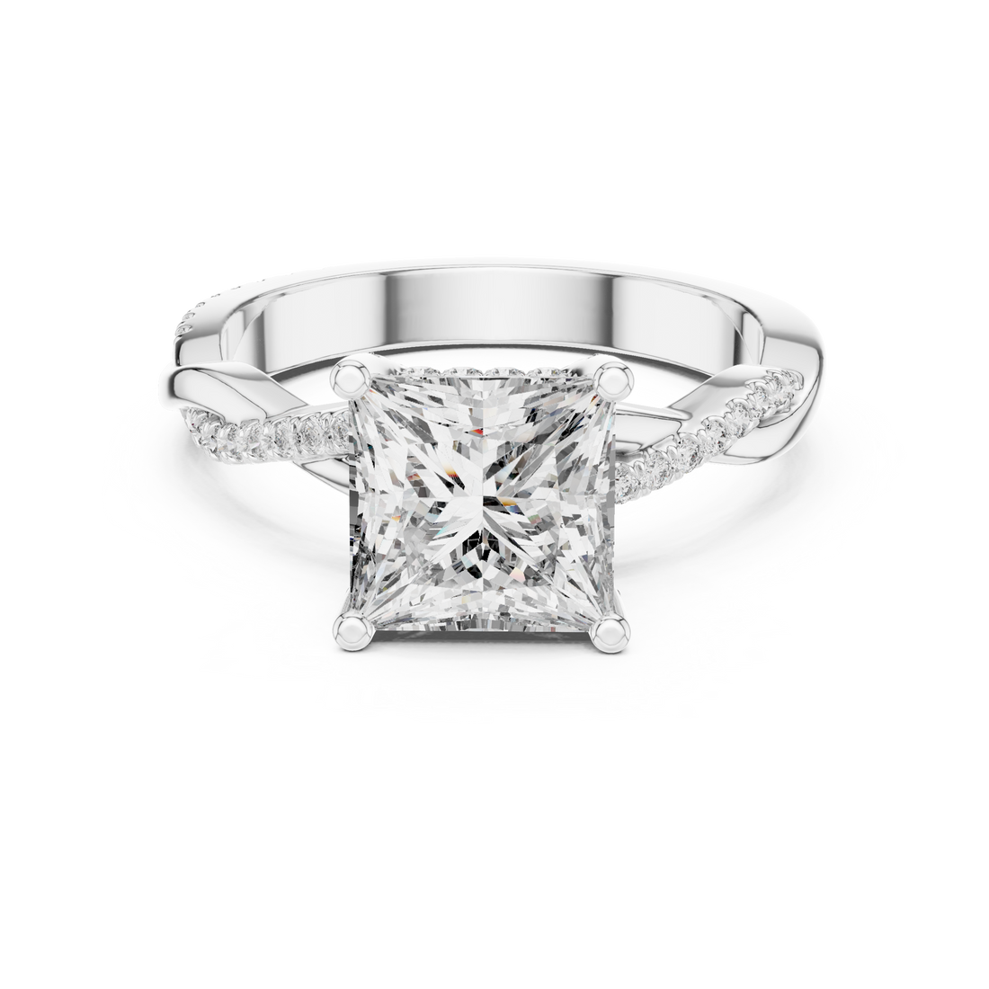Princess Cut Diamond Solitaire Engagement Ring with Twisted Pavé Band