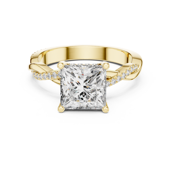 Princess Cut Diamond Solitaire Engagement Ring with Twisted Pavé Band