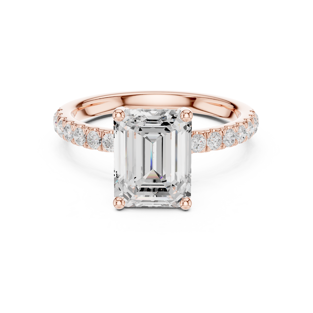 Sparkling Emerald Cut Diamond Pavé Engagement Ring Classic Elegance close-up accent detail
