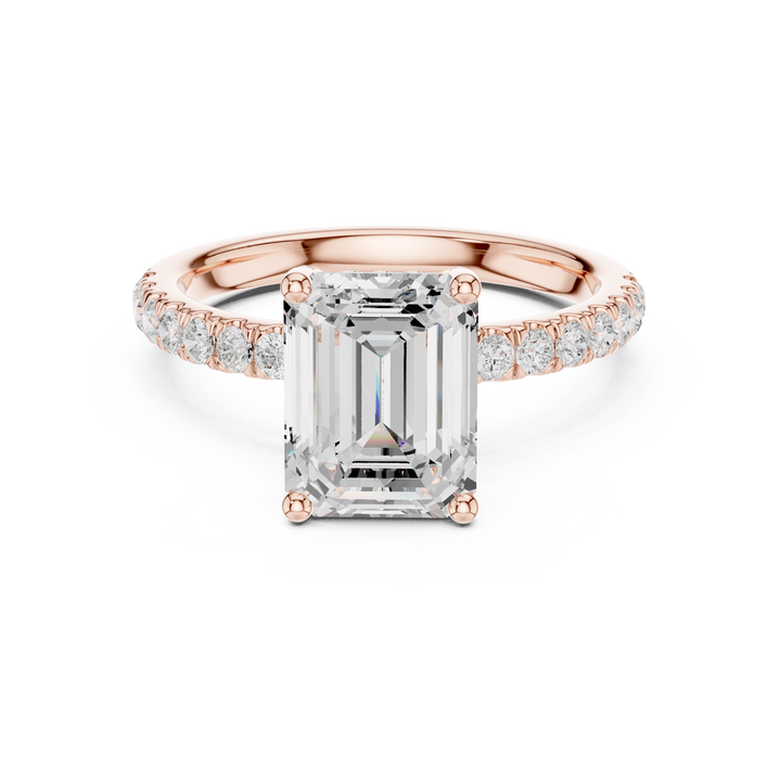 Sparkling Emerald Cut Diamond Pavé Engagement Ring Classic Elegance close-up accent detail