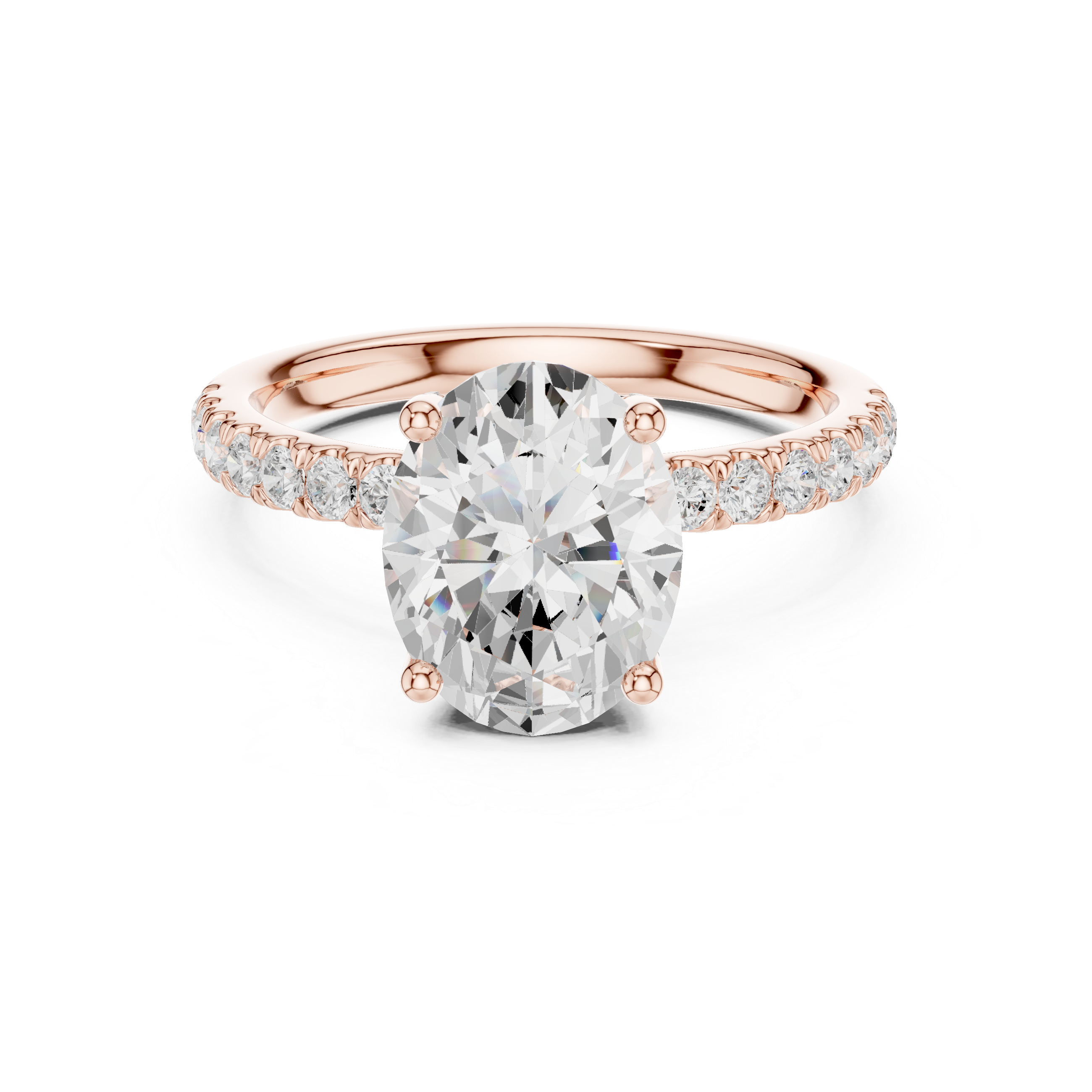 Sparkling Oval Cut Diamond Solitaire Engagement Ring with Pavé Band close-up accent detail